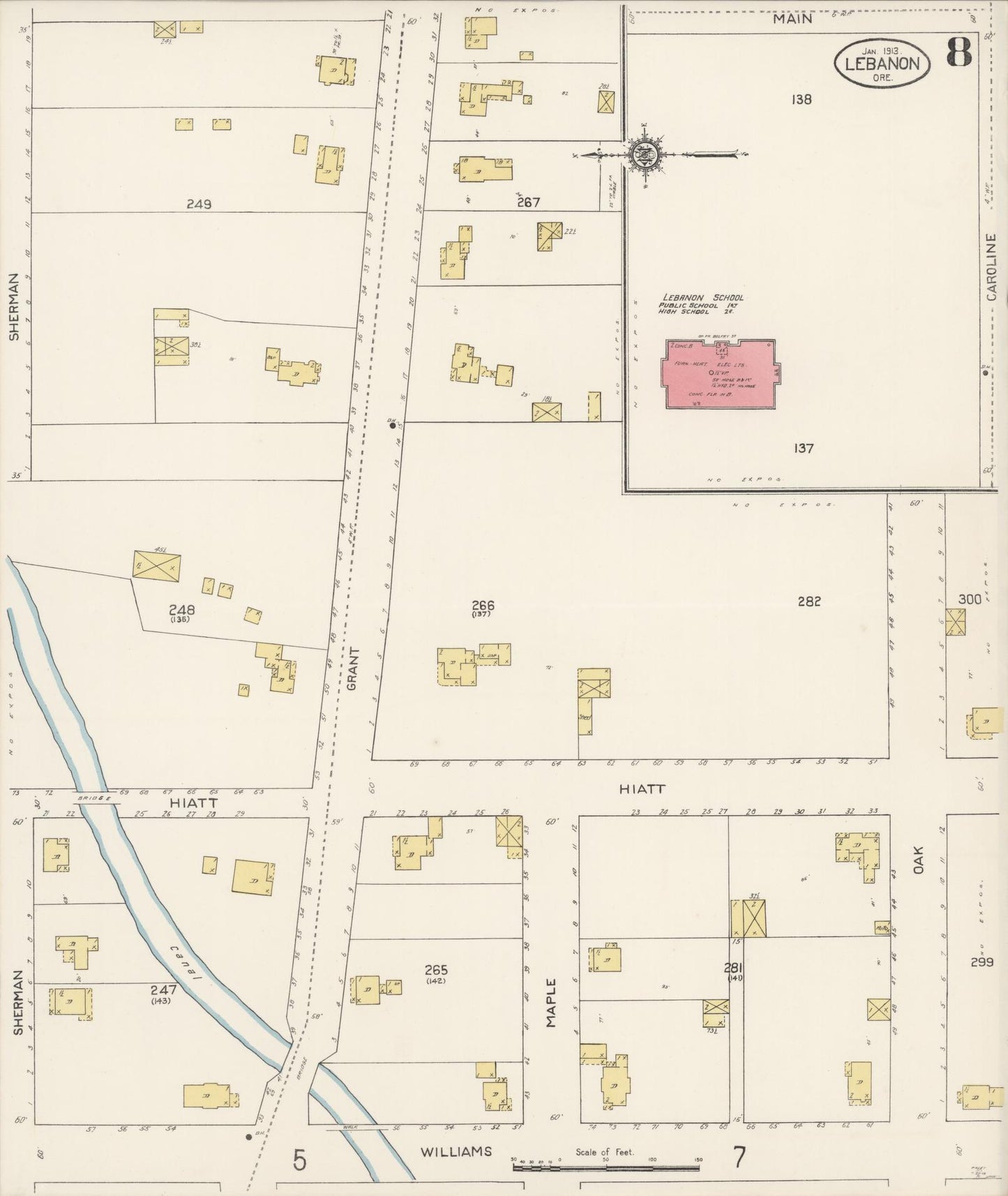 Sanborn Fire Insurance Map from Lebanon, Linn County, Oregon (1913), Sheet #0008 - Historic Sanborn Fire Insurance Map Print, vintage old map wall art, antique decor, genealogy gift, Oregon Oregon map