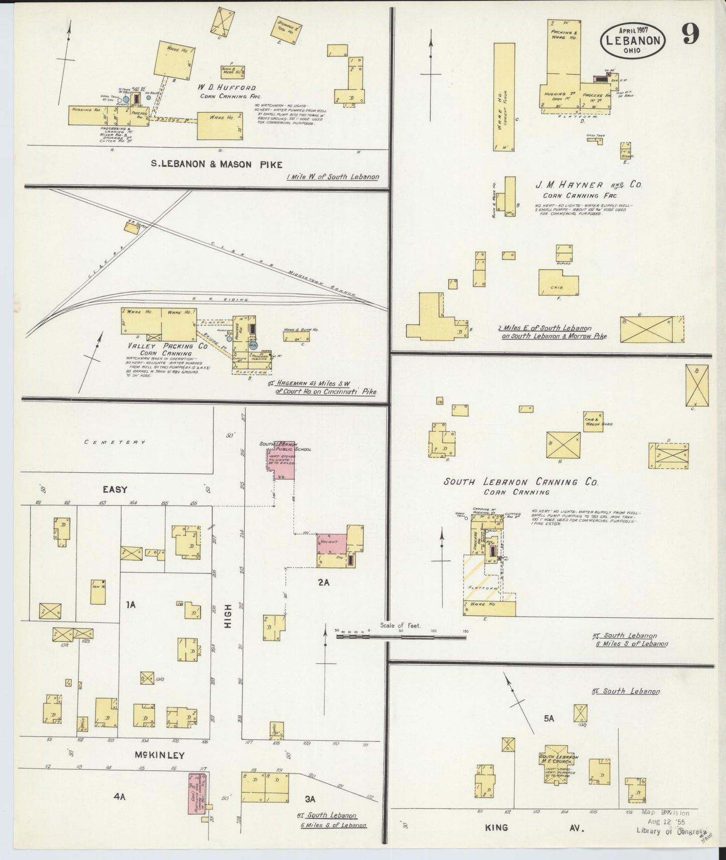 Sanborn Fire Insurance Map from Lebanon, Warren County, Ohio (1907), Sheet #0009 - Complete Map Set gallery image, historic Sanborn map, vintage wall art, Ohio Ohio