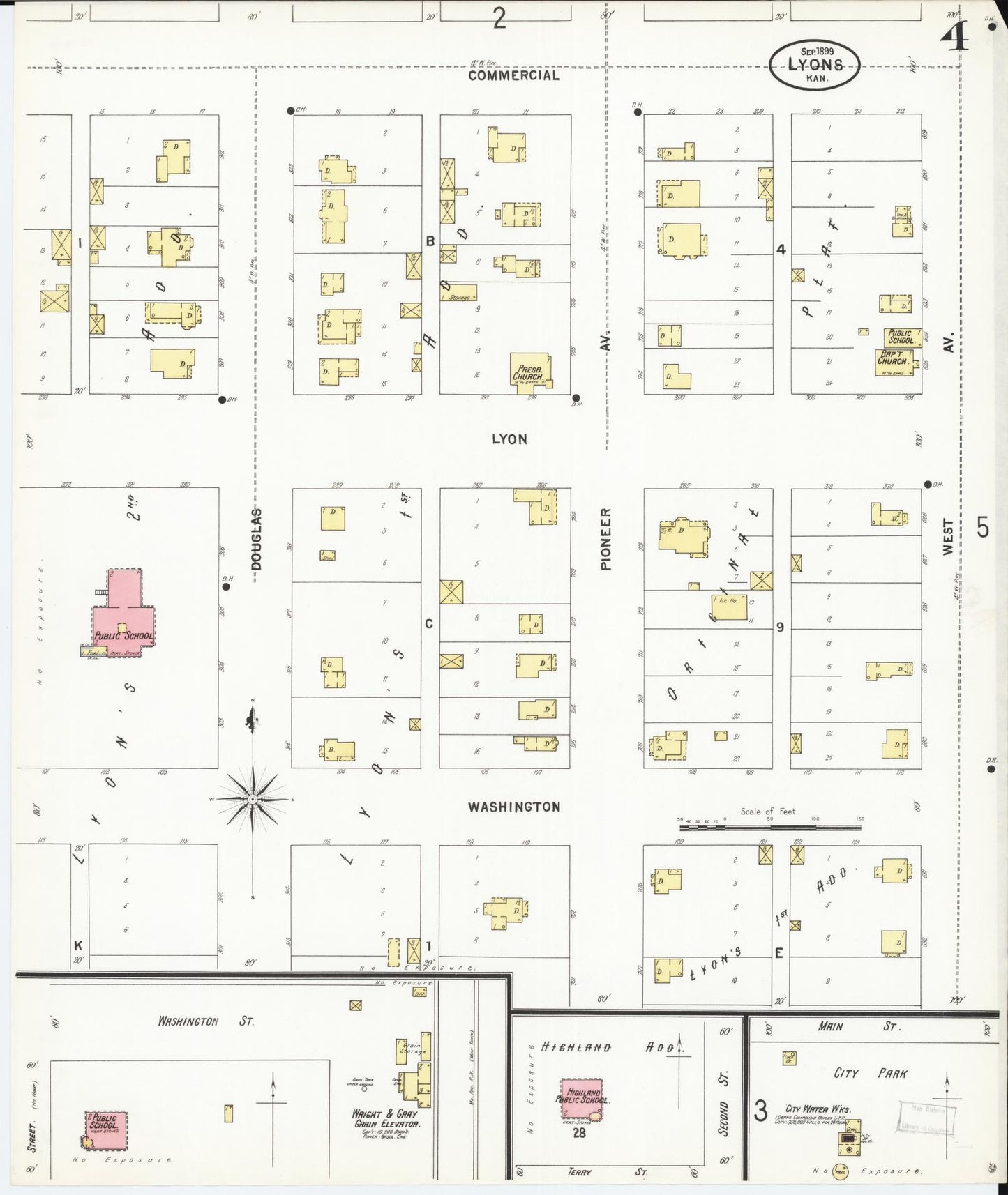 Sanborn Fire Insurance Map from Lyons, Rice County, Kansas (1899), Sheet #0004 - Historic Sanborn Fire Insurance Map Print, vintage old map wall art, antique decor, genealogy gift, Kansas Kansas map