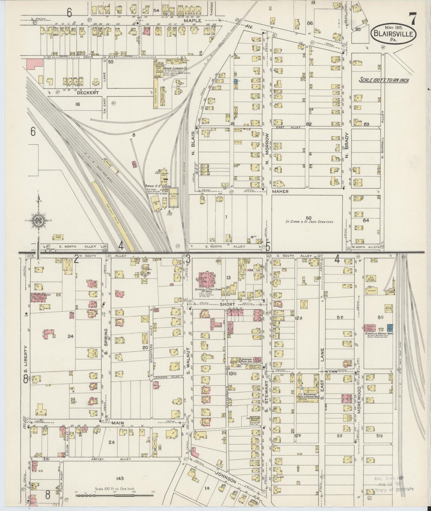 Sanborn Fire Insurance Map from Blairsville, Indiana County, Pennsylvania (1915), Sheet #0007 - Historic Sanborn Fire Insurance Map Print, vintage old map wall art, antique decor, genealogy gift, Pennsylvania Pennsylvania map