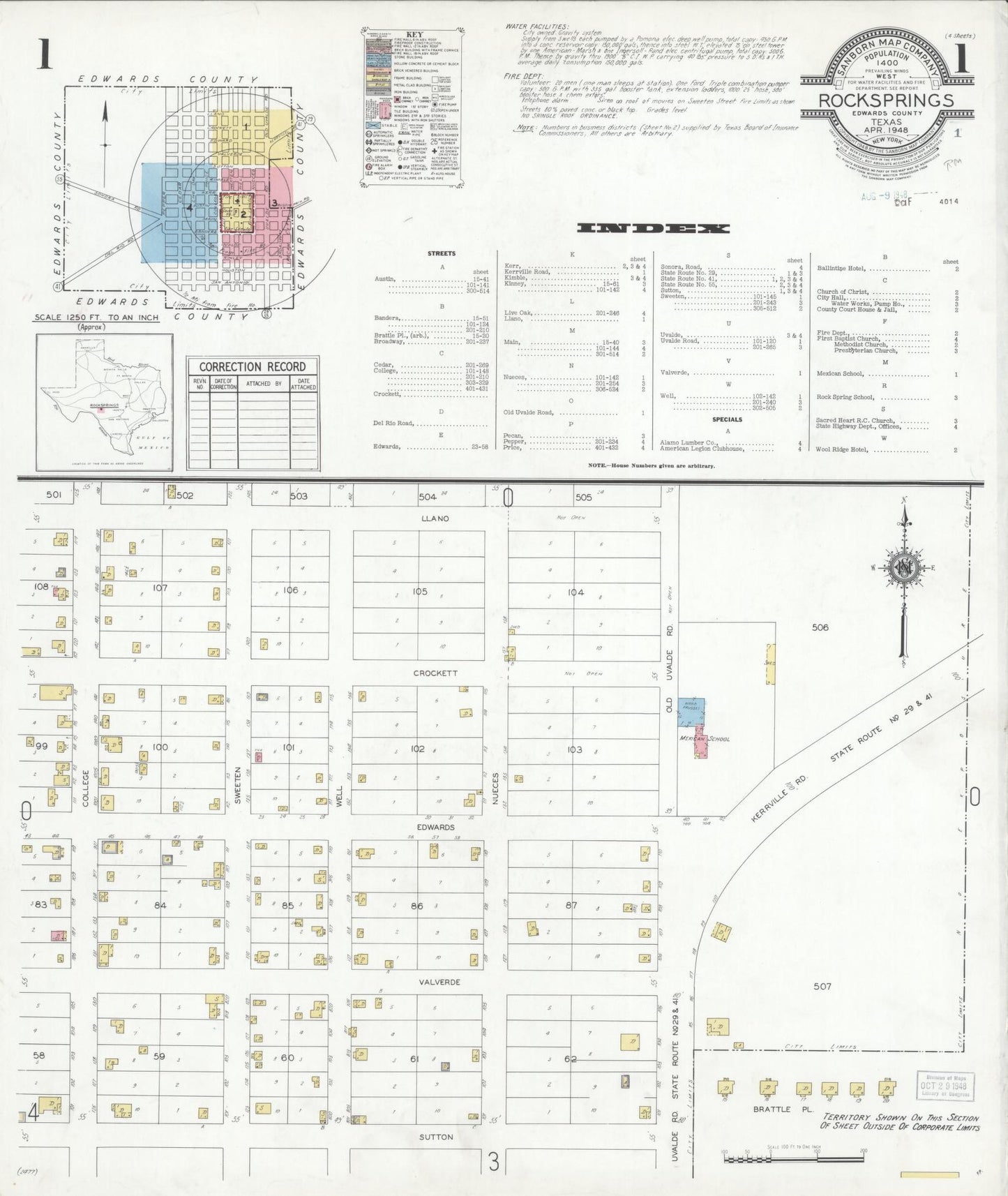 Sanborn Fire Insurance Map from Rocksprings, Edwards County, Texas. (1948) – Historic Sanborn Fire Insurance Map Print