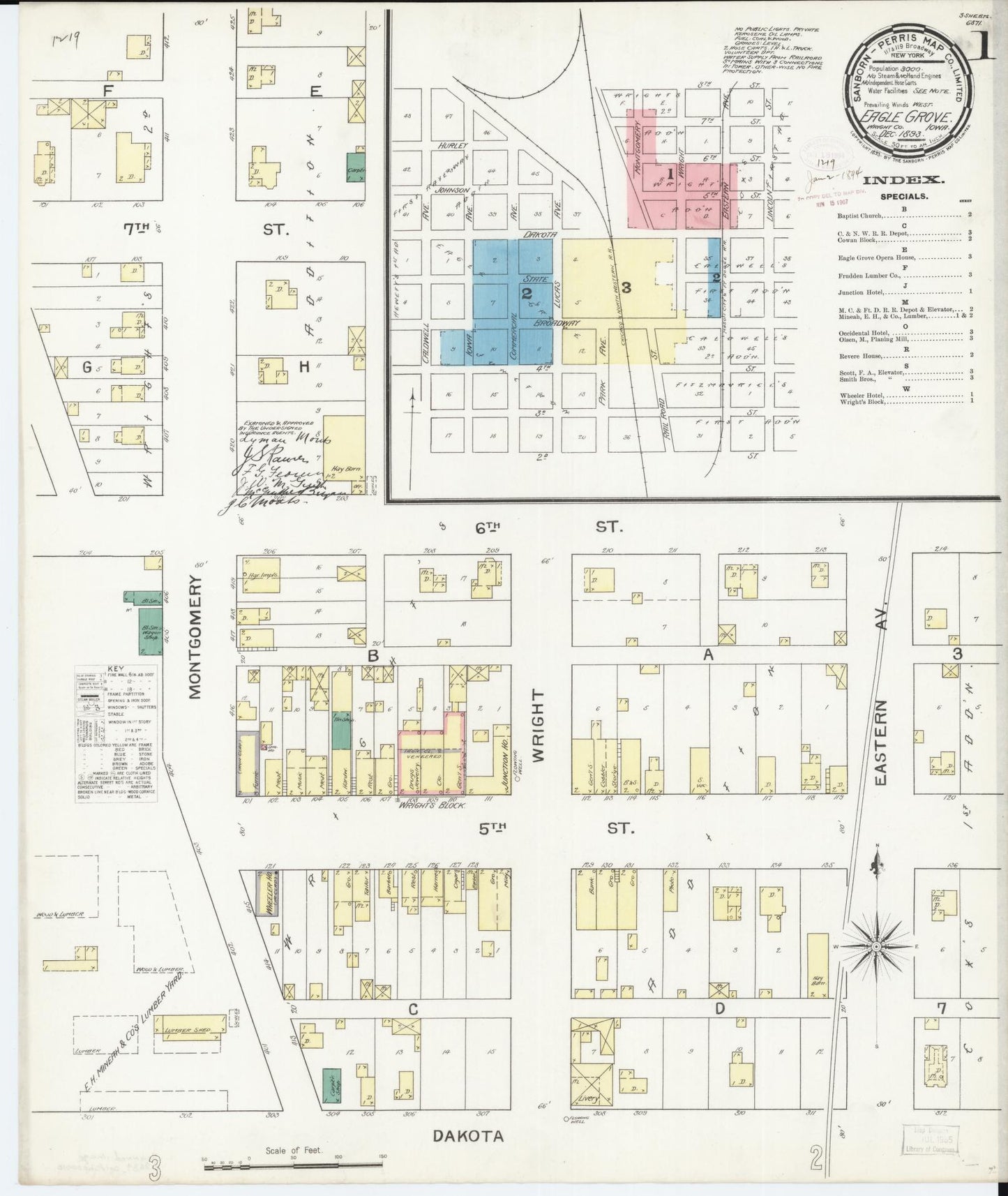 Sanborn Fire Insurance Map from Eagle Grove, Wright County, Iowa (1893), Sheet #0001 - Historic Sanborn Fire Insurance Map Print, vintage old map wall art