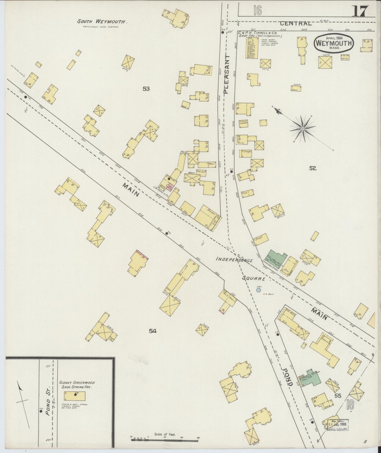Sanborn Fire Insurance Map from Weymouth, Norfolk County, Massachusetts (1894), Sheet #0017 - Historic Sanborn Fire Insurance Map Print, vintage old map wall art, antique decor, genealogy gift, Massachusetts Massachusetts map