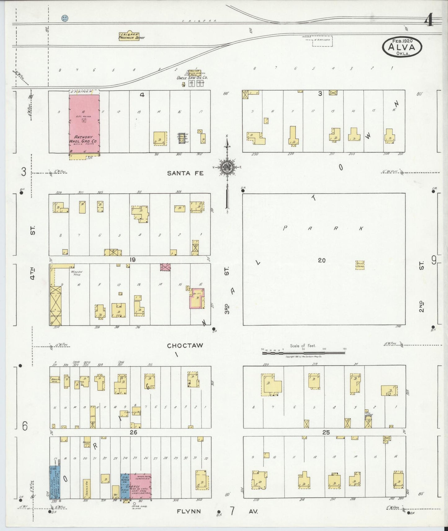 Sanborn Fire Insurance Map from Alva, Woods County, Oklahoma (1920), Sheet #0004 - Historic Sanborn Fire Insurance Map Print, vintage old map wall art, antique decor, genealogy gift, Oklahoma Oklahoma map