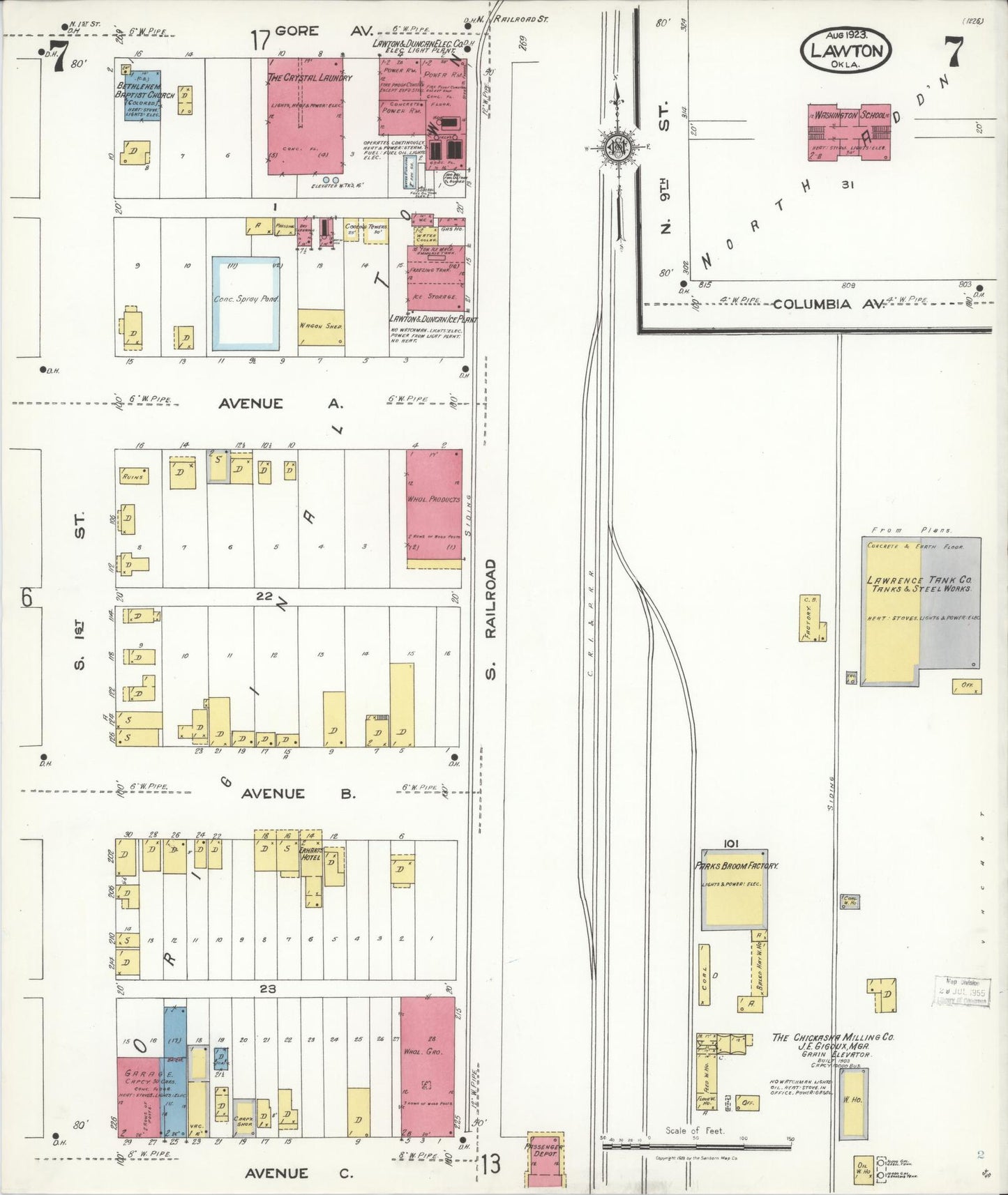Sanborn Fire Insurance Map from Lawton, Comanche County, Oklahoma (1923), Sheet #0007 - Historic Sanborn Fire Insurance Map Print, vintage old map wall art, antique decor, genealogy gift, Oklahoma Oklahoma map