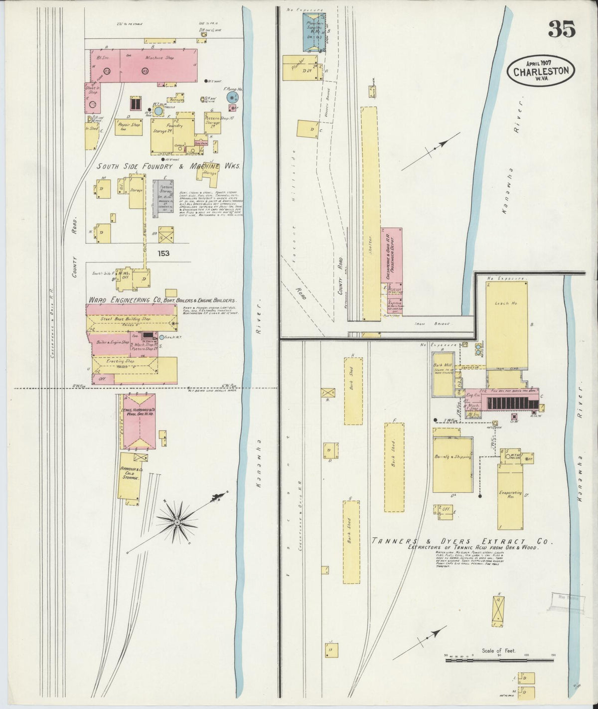 Sanborn Fire Insurance Map from Charleston, Kanawha County, West Virginia (1907), Sheet #0035 - Complete Map Set gallery image, historic Sanborn map, vintage wall art, West Virginia West Virginia