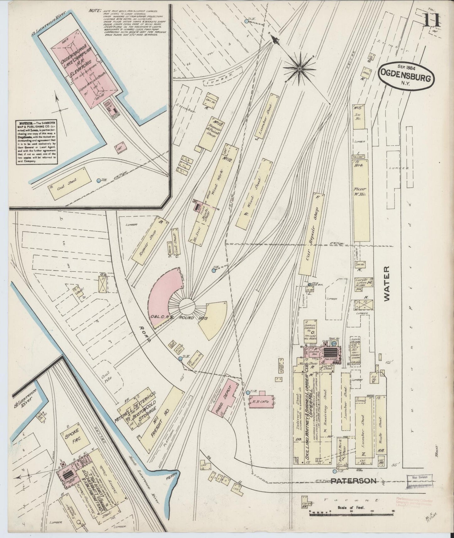 Sanborn Fire Insurance Map from Ogdensburg, St. Lawrence County, New York (1884), Sheet #0011 - Complete Map Set gallery image, historic Sanborn map, vintage wall art, New York New York