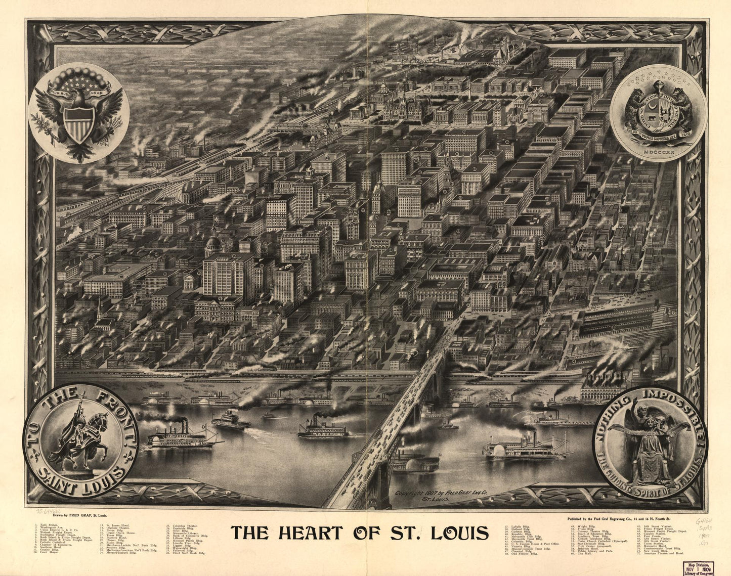 The heart of St. Louis. (1907) – Historic Bird’s-Eye View Panorama Print