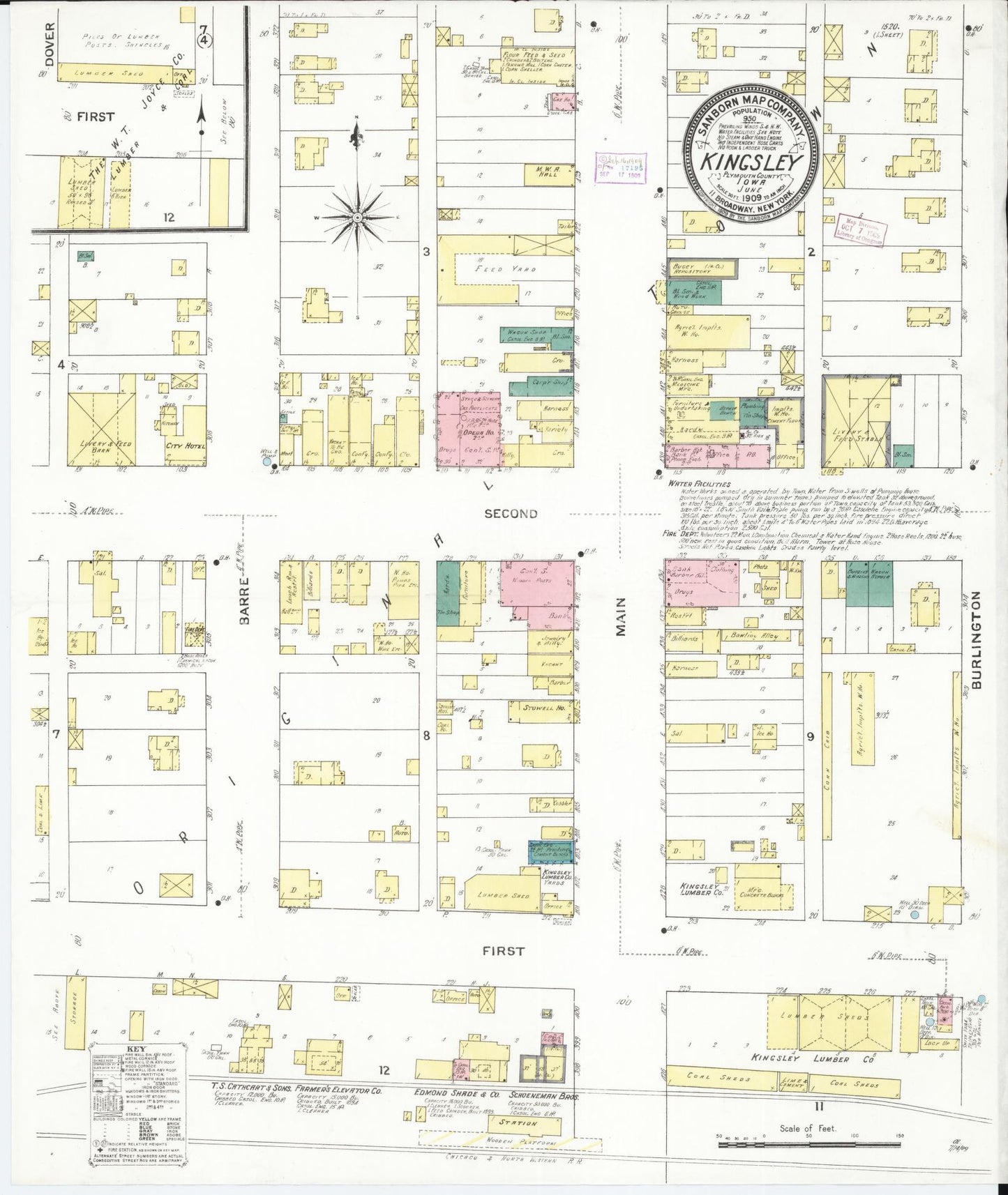 Sanborn Fire Insurance Map from Kingsley, Plymouth County, Iowa (1909), Sheet #0001 - Historic Sanborn Fire Insurance Map Print, vintage old map wall art