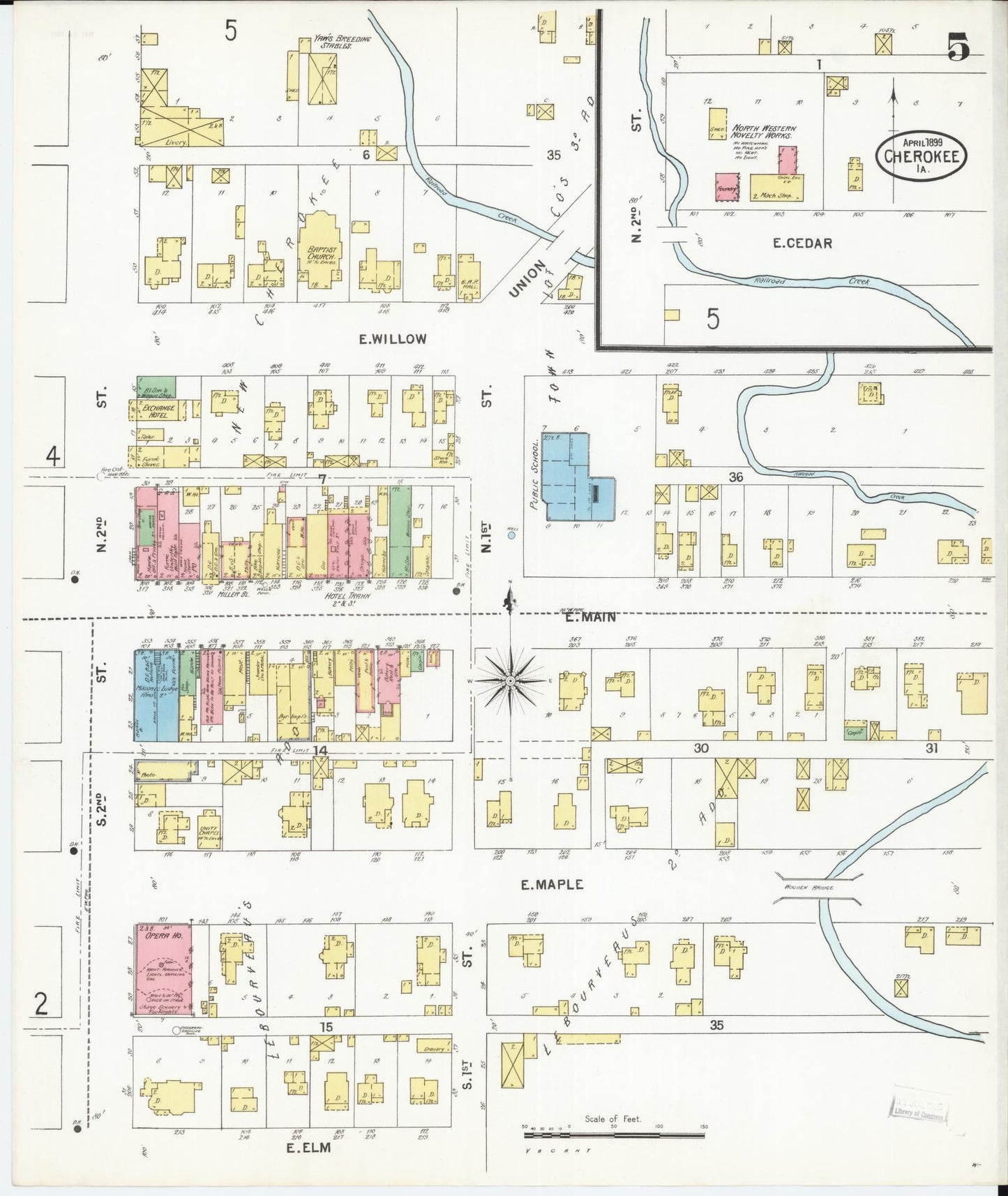 Sanborn Fire Insurance Map from Cherokee, Cherokee County, Iowa (1899), Sheet #0005 - Historic Sanborn Fire Insurance Map Print, vintage old map wall art