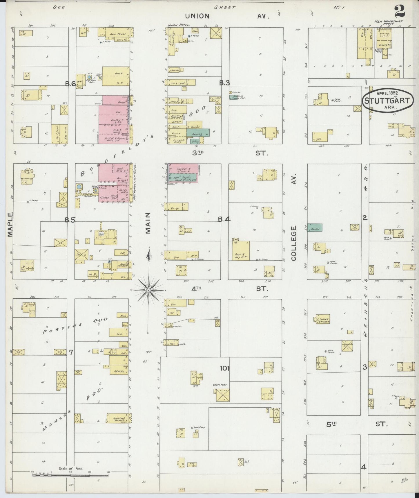 Sanborn Fire Insurance Map from Stuttgart, Arkansas County, Arkansas (1892), Sheet #0002 - Complete Map Set gallery image, historic Sanborn map, vintage wall art, Stuttgart Arkansas