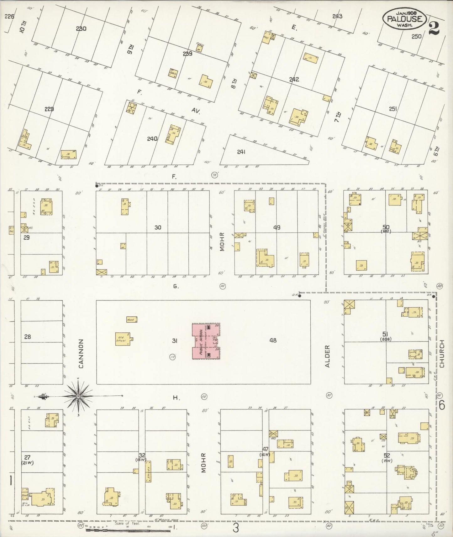 Sanborn Fire Insurance Map from Palouse City, Whitman County, Washington (1908), Sheet #0002 - Historic Sanborn Fire Insurance Map Print, vintage old map wall art, antique decor, genealogy gift, Washington Washington map