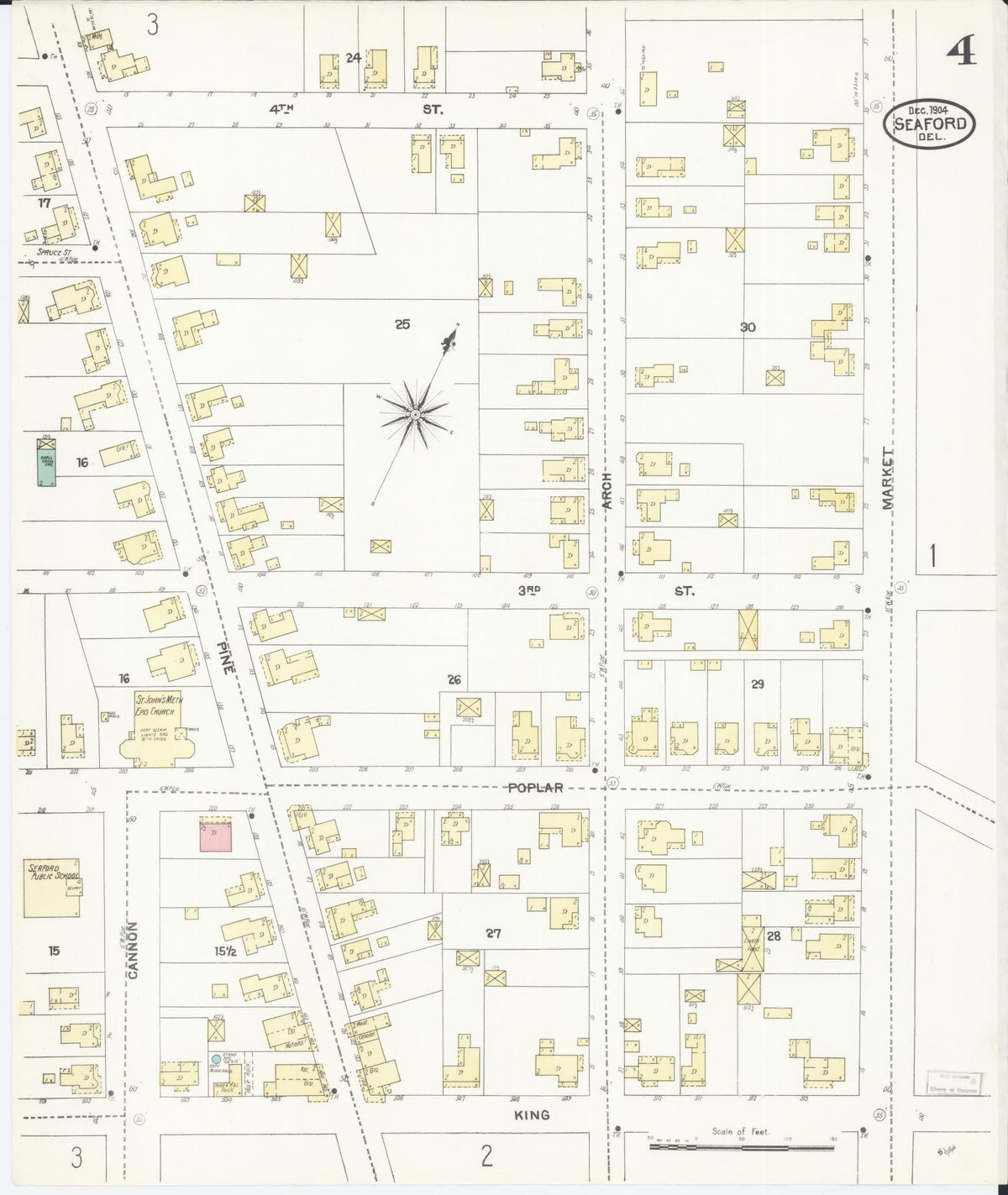 Sanborn Fire Insurance Map from Seaford, Sussex County, Delaware (1904), Sheet #0004 - Complete Map Set gallery image, historic Sanborn map, vintage wall art, Delaware Delaware