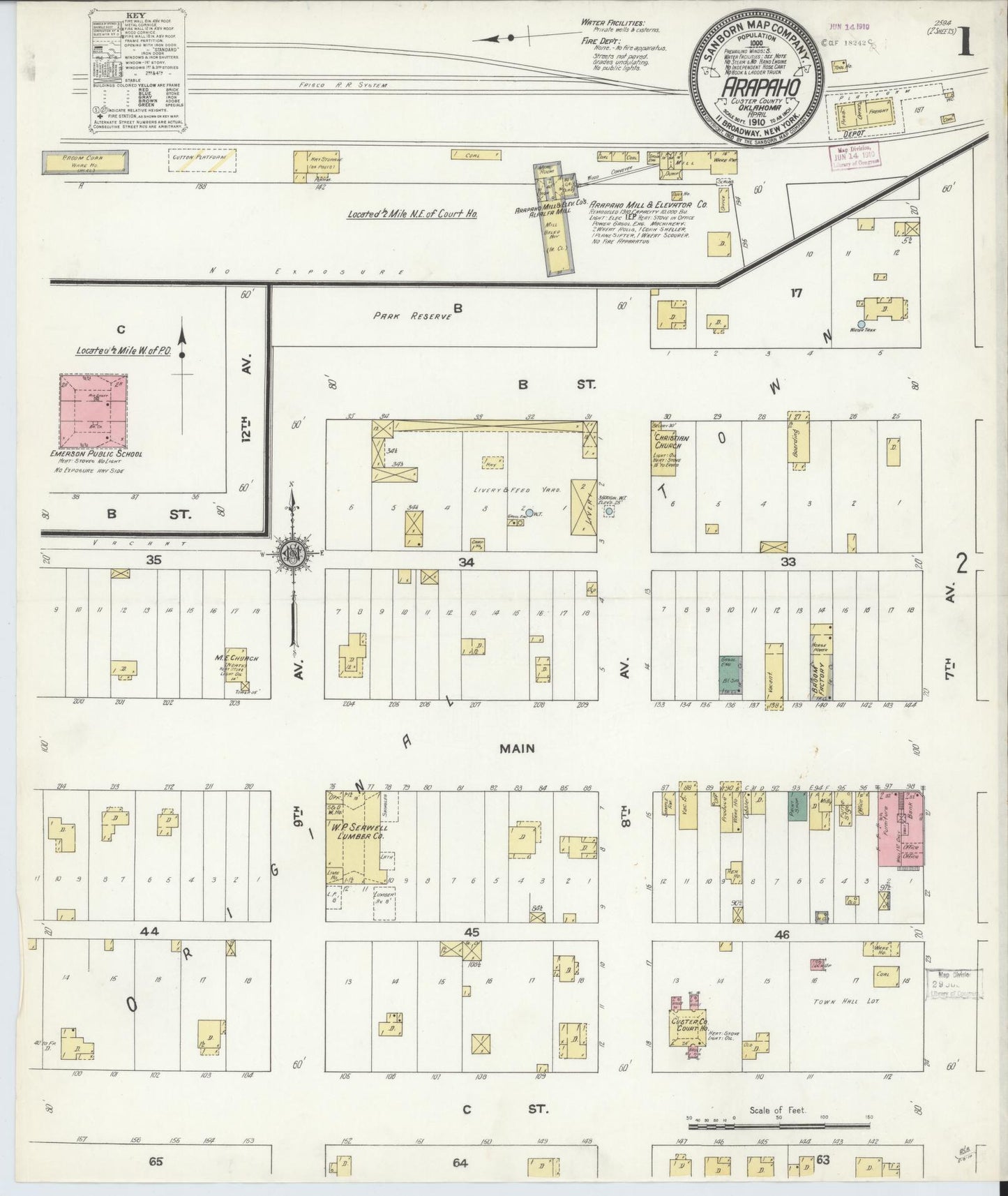 Sanborn Fire Insurance Map from Arapaho, Custer County, Oklahoma (1910), Sheet #0001 - Historic Sanborn Fire Insurance Map Print, vintage old map wall art, antique decor, genealogy gift, Oklahoma Oklahoma map