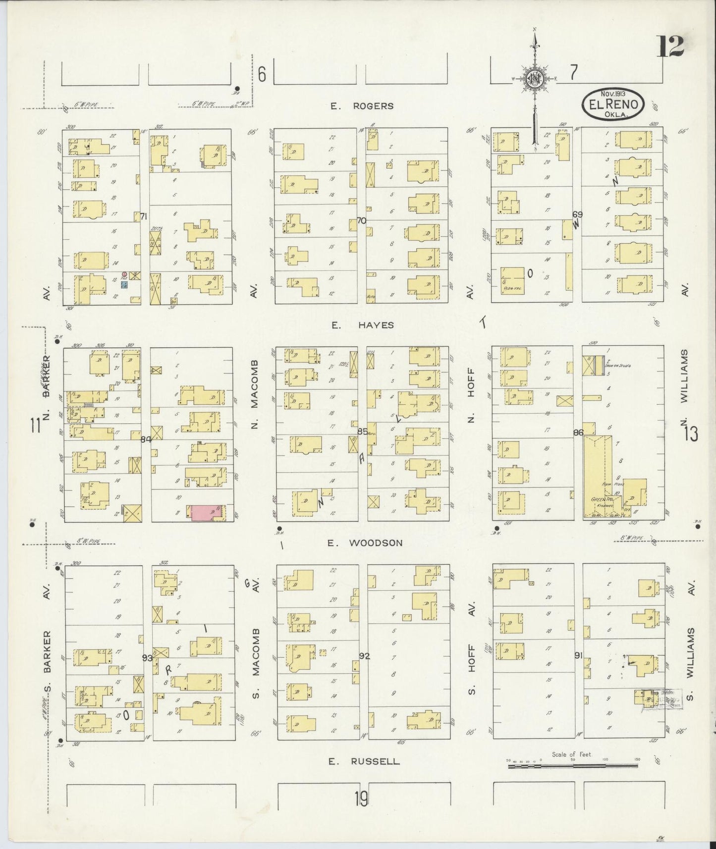 Sanborn Fire Insurance Map from El Reno, Canadian County, Oklahoma (1913), Sheet #0012 - Historic Sanborn Fire Insurance Map Print, vintage old map wall art, antique decor, genealogy gift, Oklahoma Oklahoma map