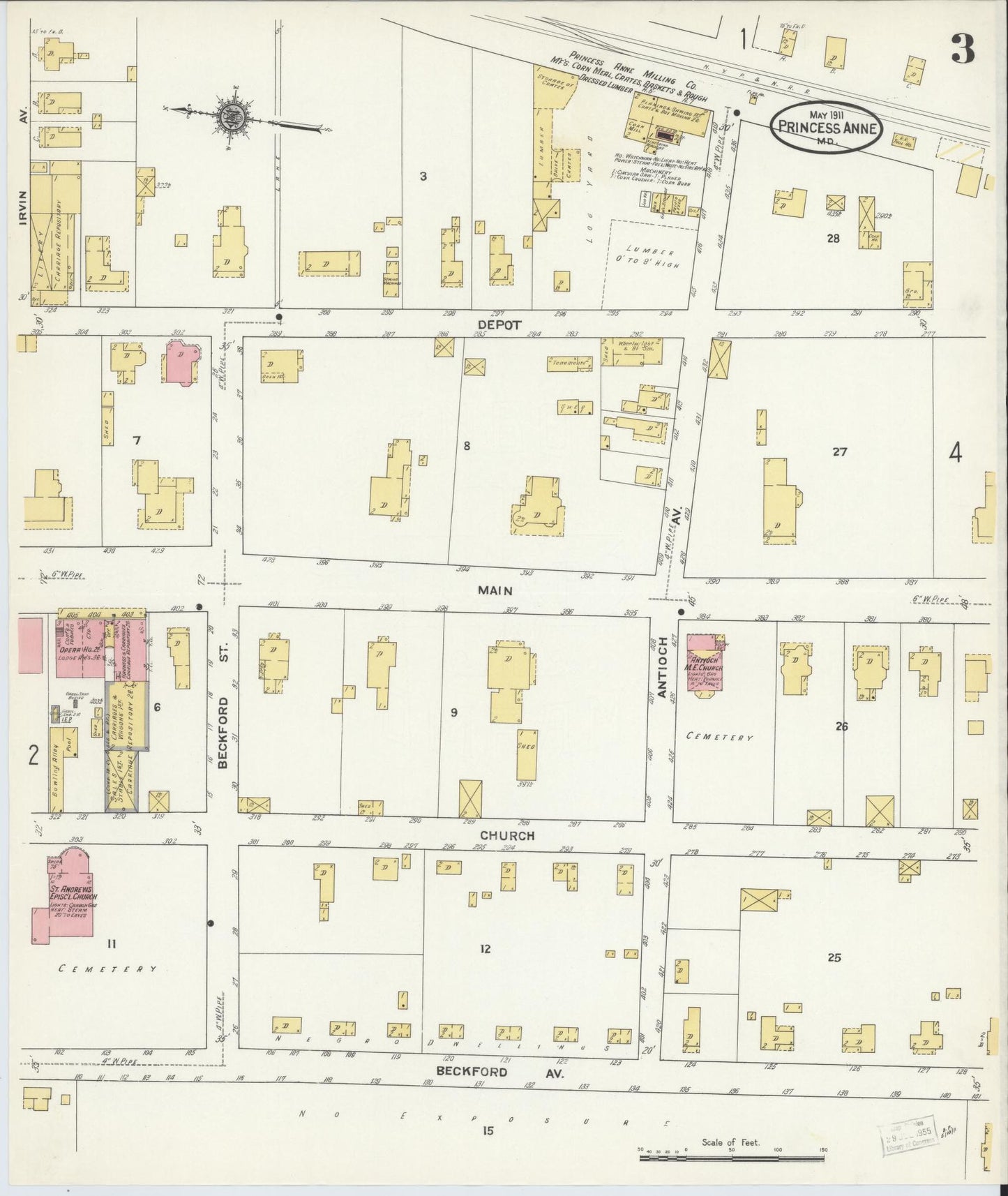 Sanborn Fire Insurance Map from Princess Anne, Somerset County, Maryland (1911), Sheet #0003 - Historic Sanborn Fire Insurance Map Print, vintage old map wall art