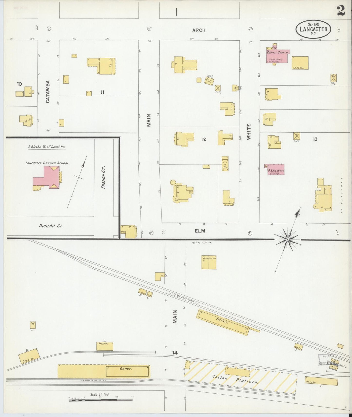 Sanborn Fire Insurance Map from Lancaster, Lancaster County, South Carolina (1900), Sheet #0002 - Complete Map Set gallery image, historic Sanborn map, vintage wall art, South Carolina South Carolina