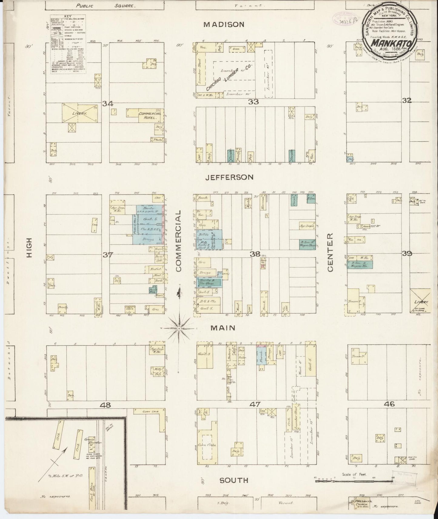 Sanborn Fire Insurance Map from Mankato, Jewell County, Kansas (1886), Sheet #0001 - Historic Sanborn Fire Insurance Map Print, vintage old map wall art, antique decor, genealogy gift, Kansas Kansas map