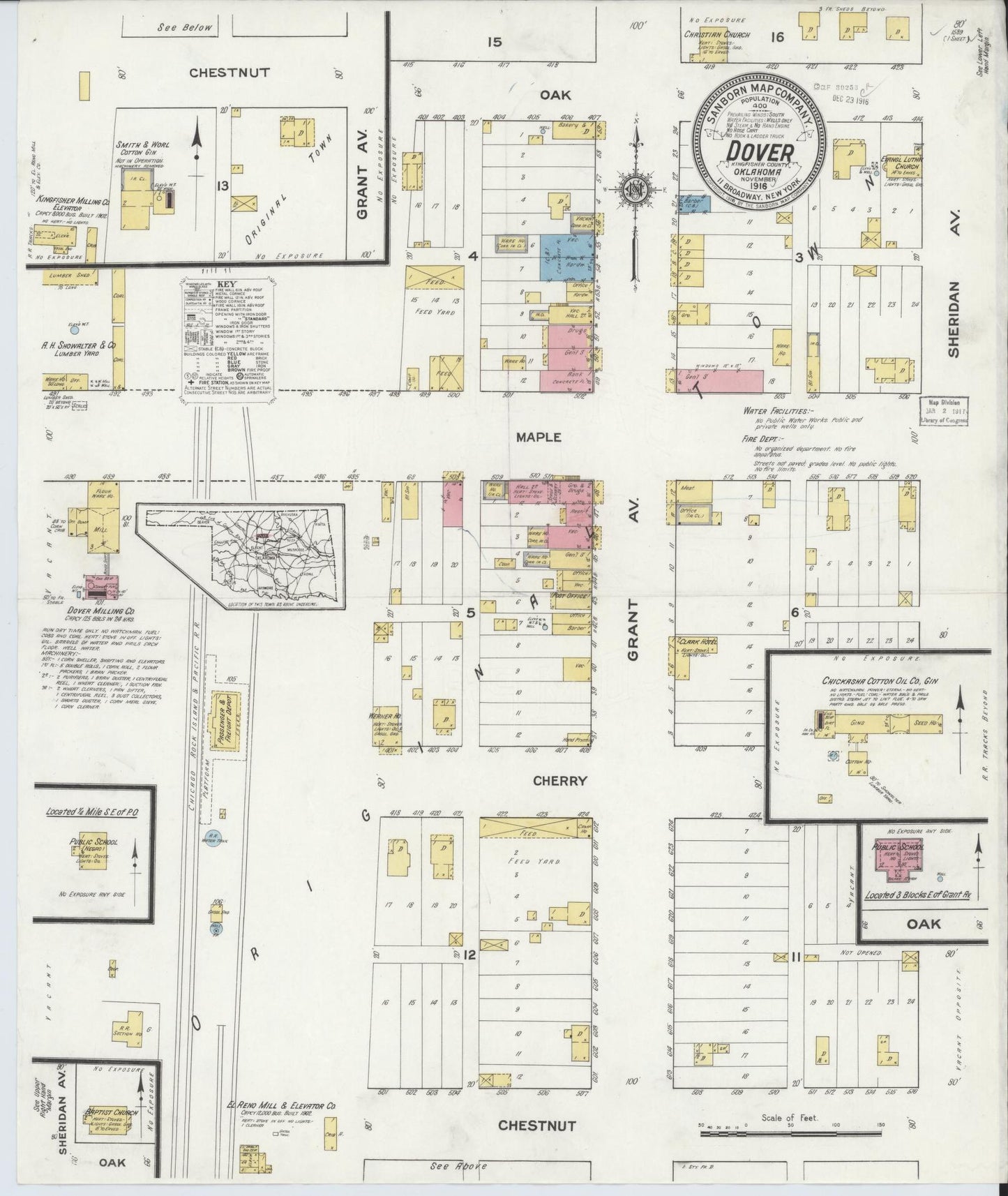 Sanborn Fire Insurance Map from Dover, Kingfisher County, Oklahoma (1916), Sheet #0001 - Historic Sanborn Fire Insurance Map Print, vintage old map wall art, antique decor, genealogy gift, Oklahoma Oklahoma map