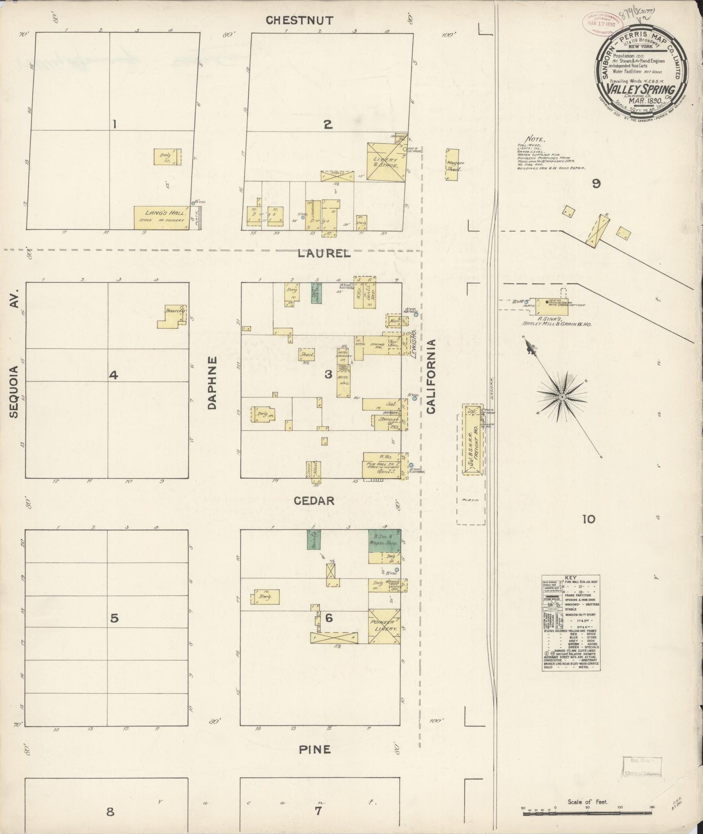 Sanborn Fire Insurance Map from Valley Spring, Calaveras County, California. (1890) – Historic Sanborn Fire Insurance Map Print