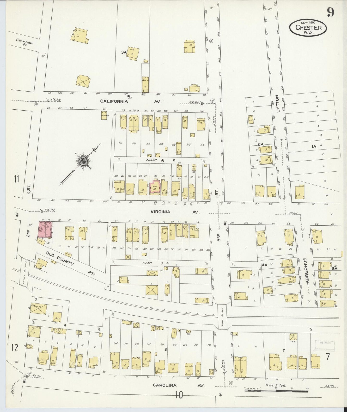 Sanborn Fire Insurance Map from Chester, Hancock County, West Virginia (1910), Sheet #0009 - Historic Sanborn Fire Insurance Map Print, vintage old map wall art, antique decor, genealogy gift, West Virginia West Virginia map