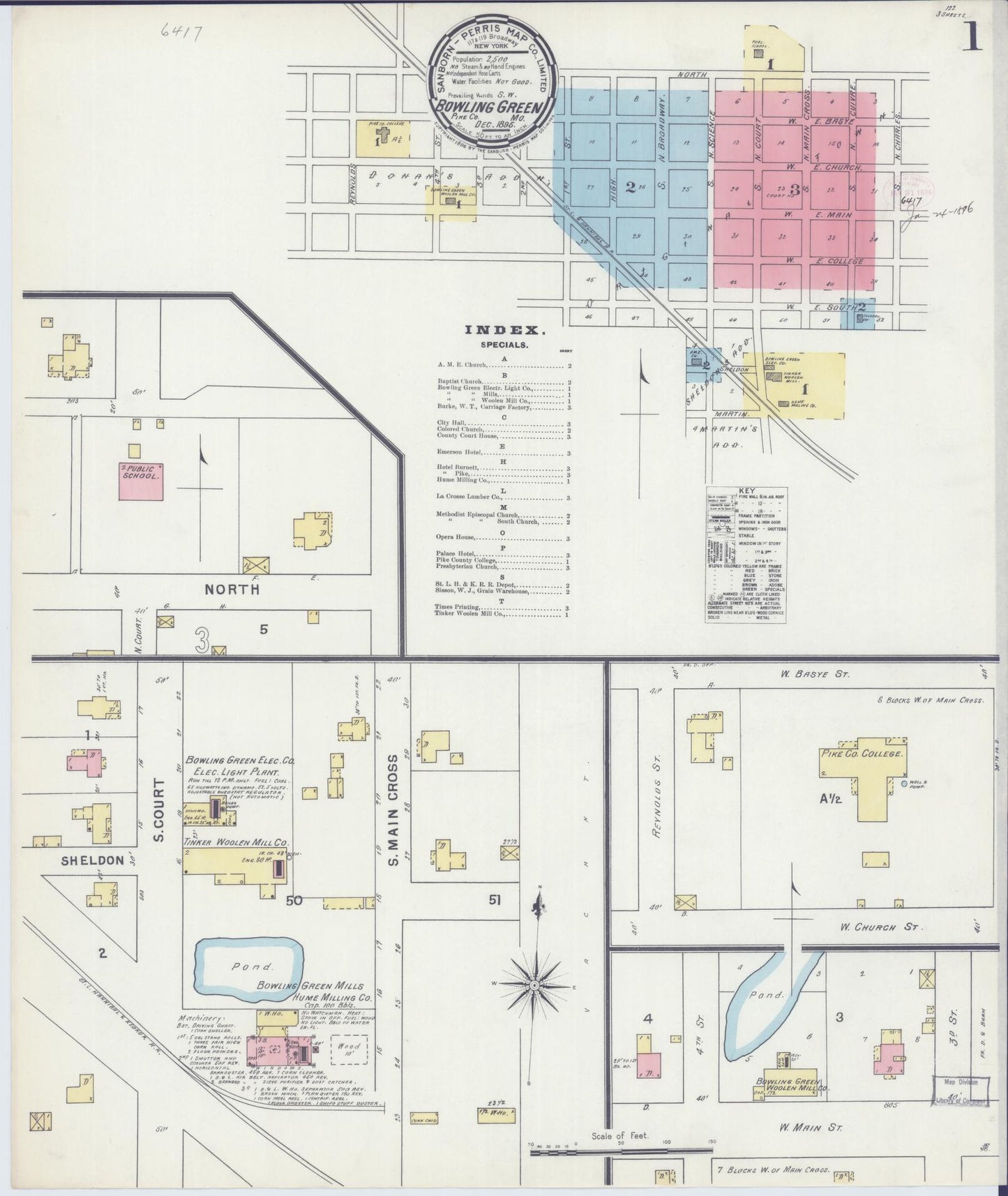 Sanborn Fire Insurance Map from Bowling Green, Pike County, Missouri (1895), Sheet #0001 - Historic Sanborn Fire Insurance Map Print, vintage old map wall art, antique decor, genealogy gift, Missouri Missouri map