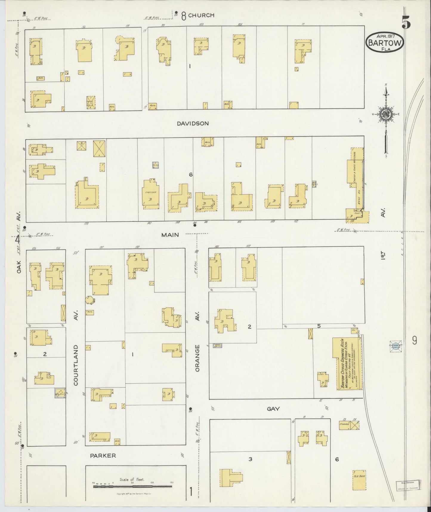 Sanborn Fire Insurance Map from Bartow, Polk County, Florida (1917), Sheet #0005 - Historic Sanborn Fire Insurance Map Print, vintage old map wall art, antique decor, genealogy gift, Florida Florida map