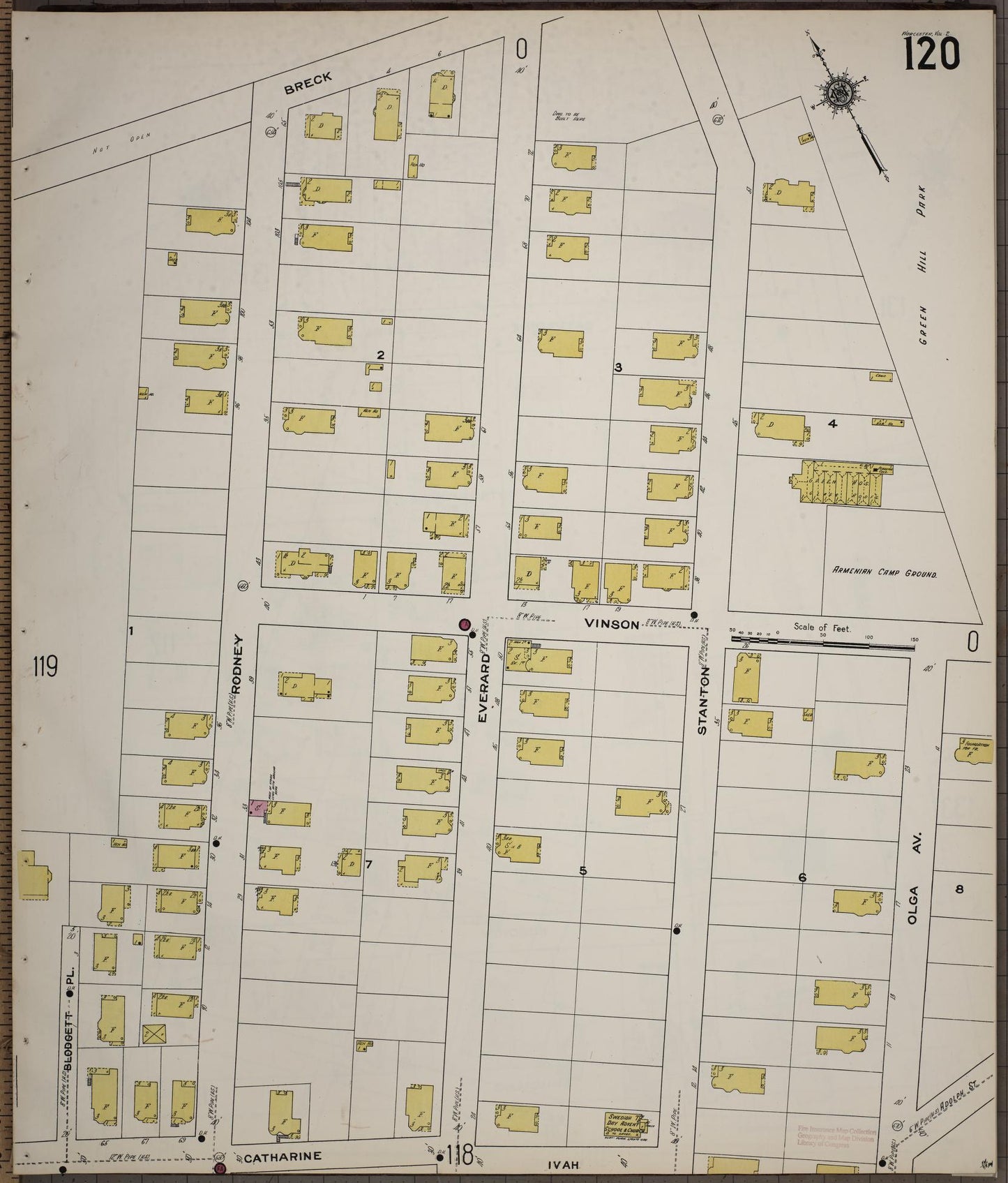 Sanborn Fire Insurance Map from Worcester, Worcester County, Massachusetts (1910), Sheet #0120 - Historic Sanborn Fire Insurance Map Print, vintage old map wall art, antique decor, genealogy gift, Massachusetts Massachusetts map