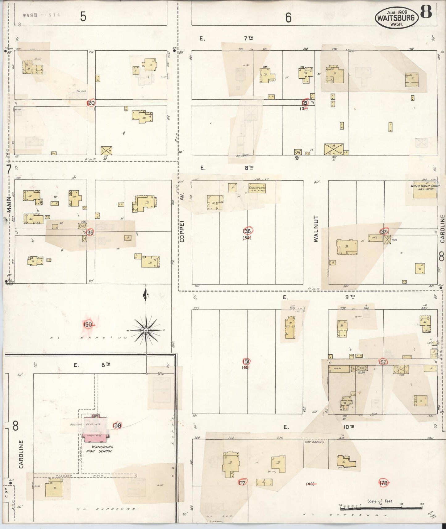 Sanborn Fire Insurance Map from Waitsburg, Walla Walla County, Washington (1933), Sheet #0008 - Historic Sanborn Fire Insurance Map Print, vintage old map wall art, antique decor, genealogy gift, Washington Washington map