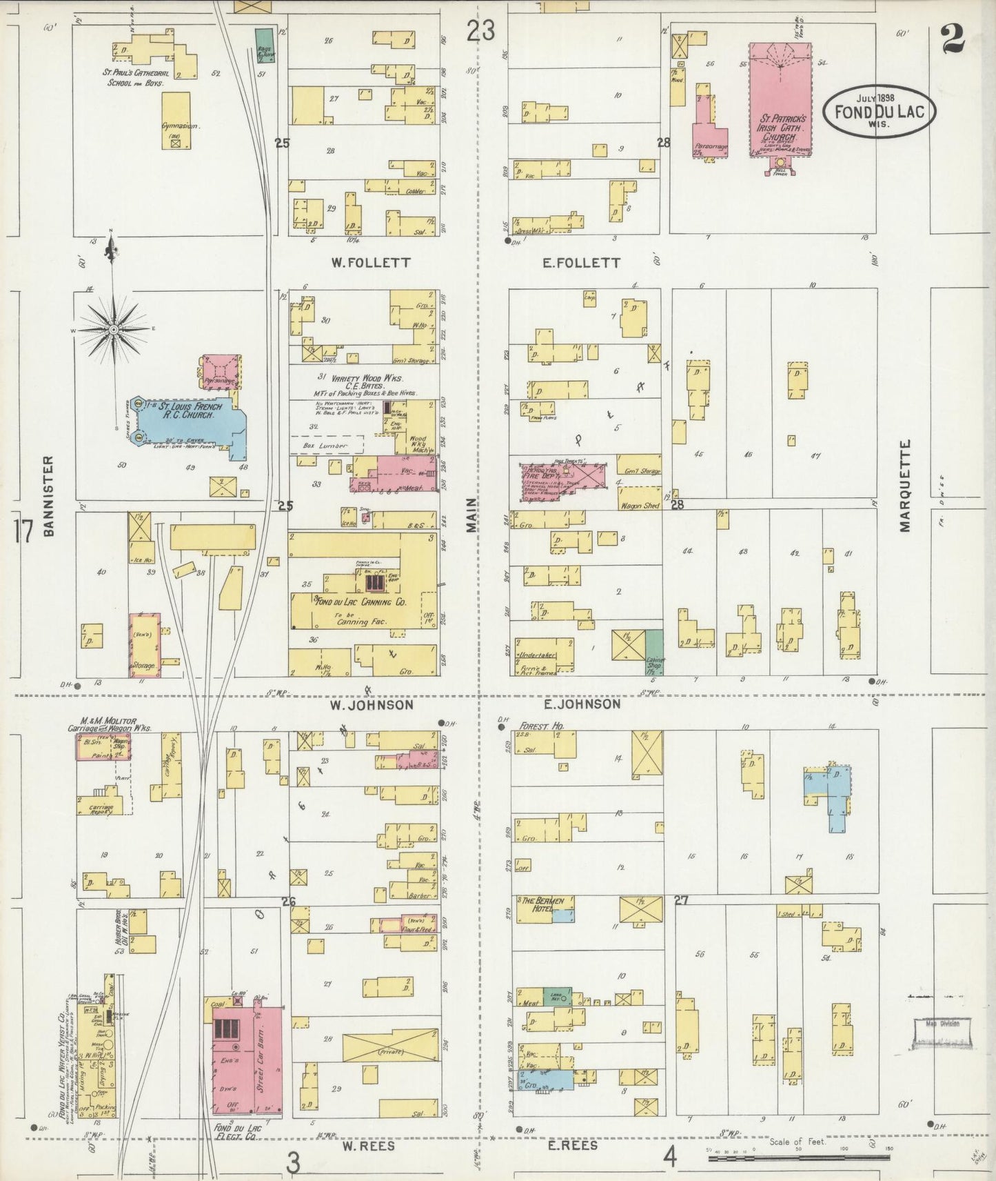 Sanborn Fire Insurance Map from Fond du Lac, Fond du Lac County, Wisconsin (1898), Sheet #0002 - Historic Sanborn Fire Insurance Map Print, vintage old map wall art, antique decor, genealogy gift, Wisconsin Wisconsin map