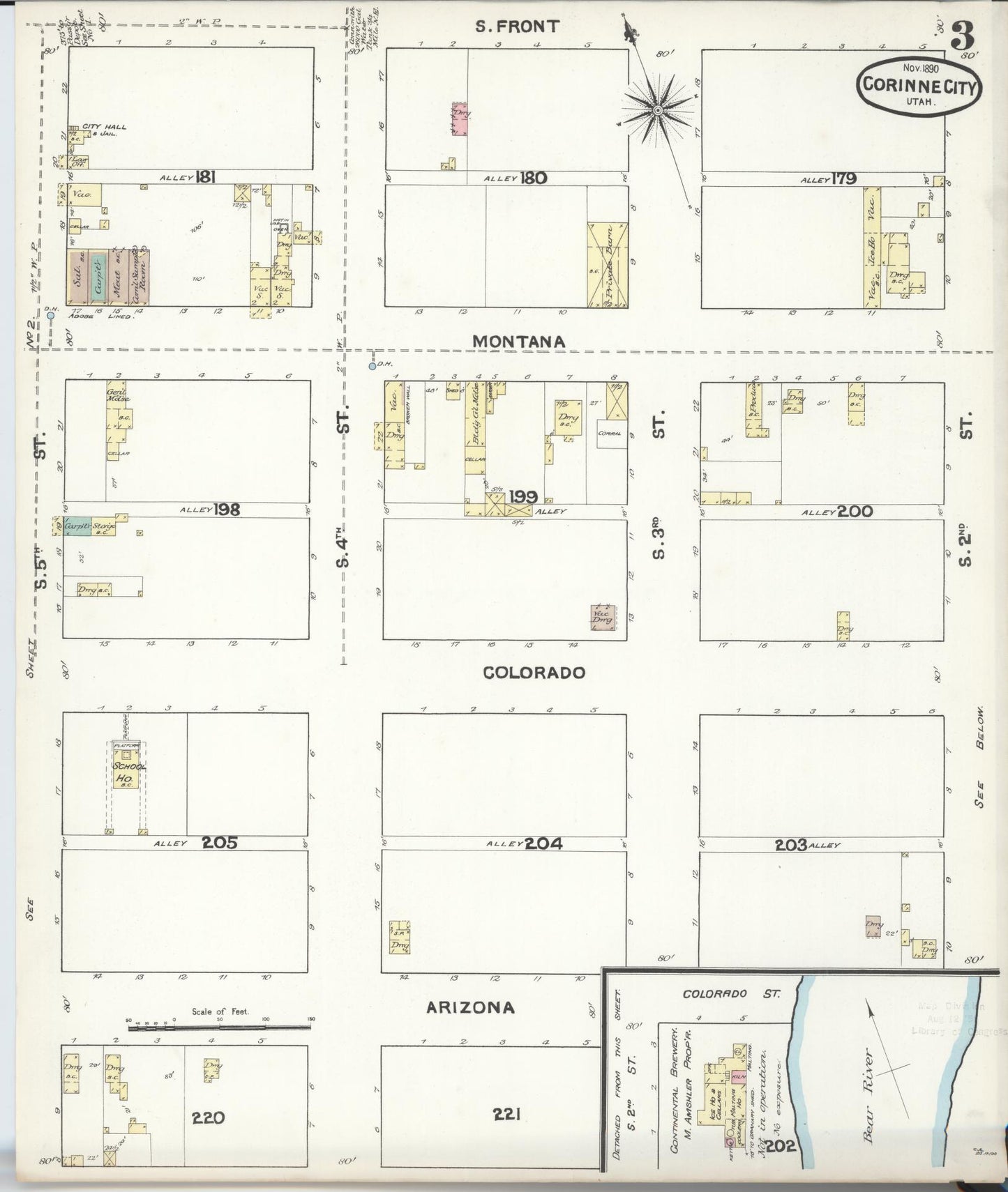 Sanborn Fire Insurance Map from Corinne, Box Elder County, Utah (1890), Sheet #0003 - Historic Sanborn Fire Insurance Map Print, vintage old map wall art, antique decor, genealogy gift, Utah Utah map