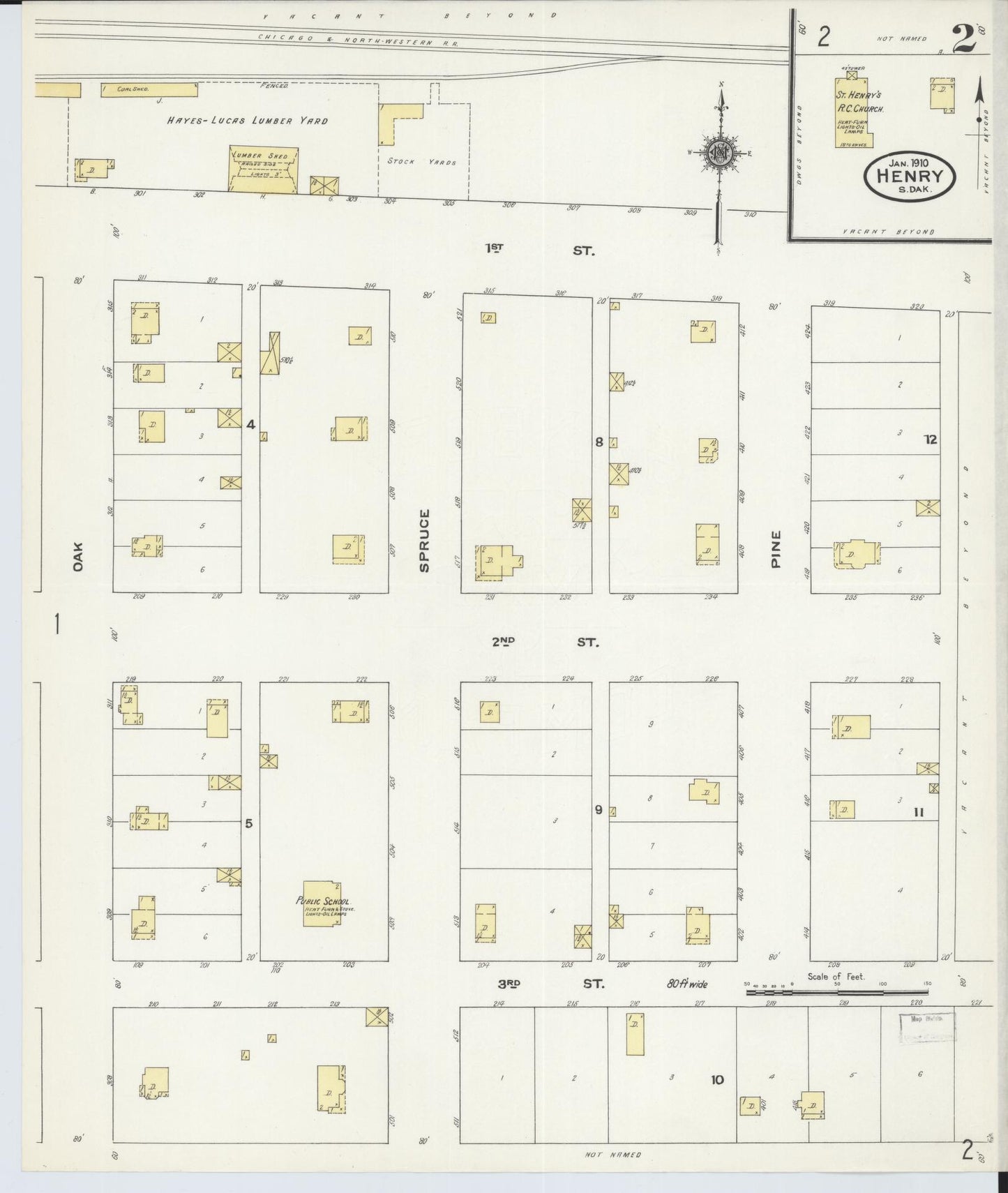 Sanborn Fire Insurance Map from Henry, Codington County, South Dakota (1910), Sheet #0002 - Historic Sanborn Fire Insurance Map Print, vintage old map wall art, antique decor, genealogy gift, South Dakota South Dakota map