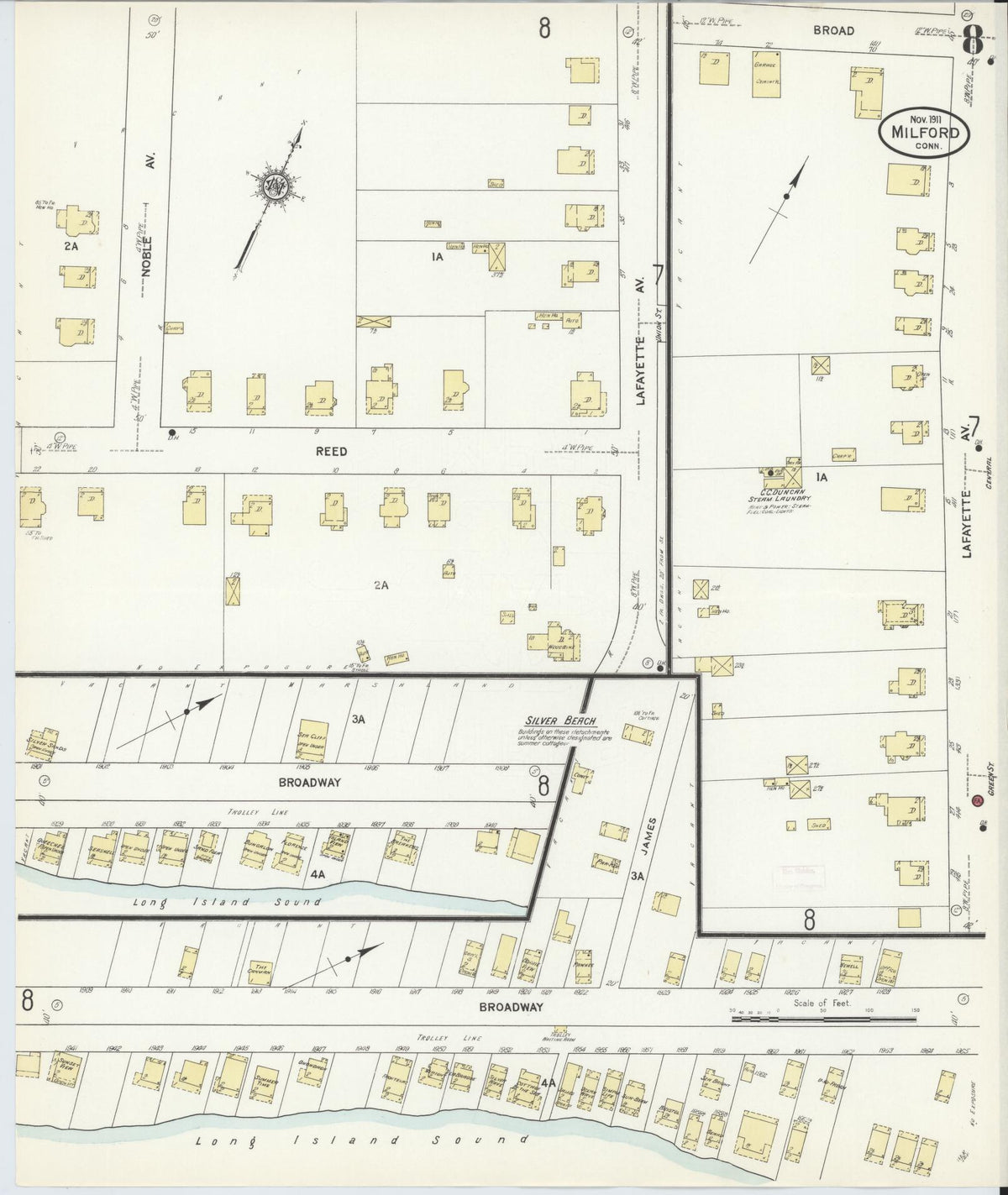 Sanborn Fire Insurance Map from Milford, New Haven County, Connecticut (1911), Sheet #0008 - Historic Sanborn Fire Insurance Map Print, vintage old map wall art, antique decor, genealogy gift, Connecticut Connecticut map