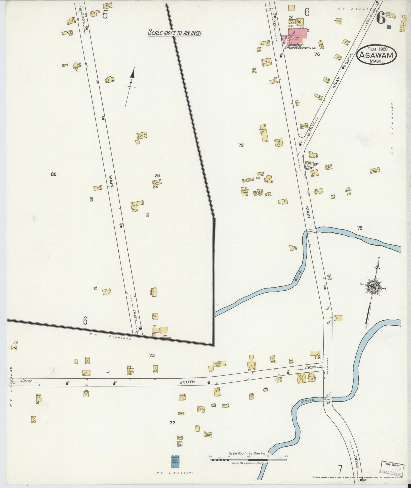 Sanborn Fire Insurance Map from Agawam, Hampden County, Massachusetts (1920), Sheet #0006 - Historic Sanborn Fire Insurance Map Print, vintage old map wall art, antique decor, genealogy gift, Massachusetts Massachusetts map