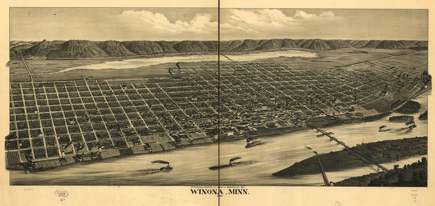 Winona, Minn. 1889. (1889) – Historic Bird’s-Eye View Panorama Print
