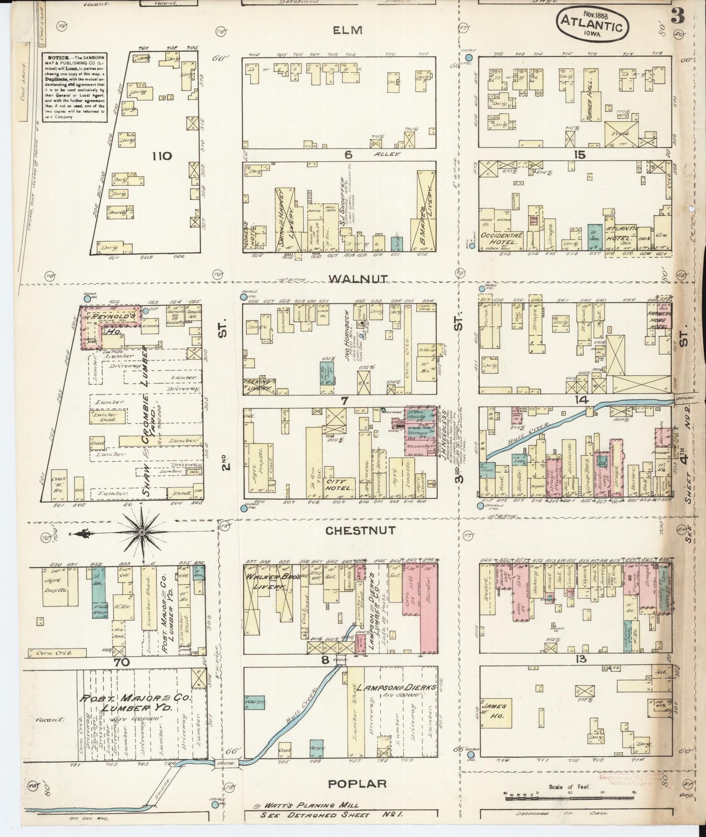 Sanborn Fire Insurance Map from Atlantic, Cass County, Iowa (1883), Sheet #0003 - Historic Sanborn Fire Insurance Map Print, vintage old map wall art
