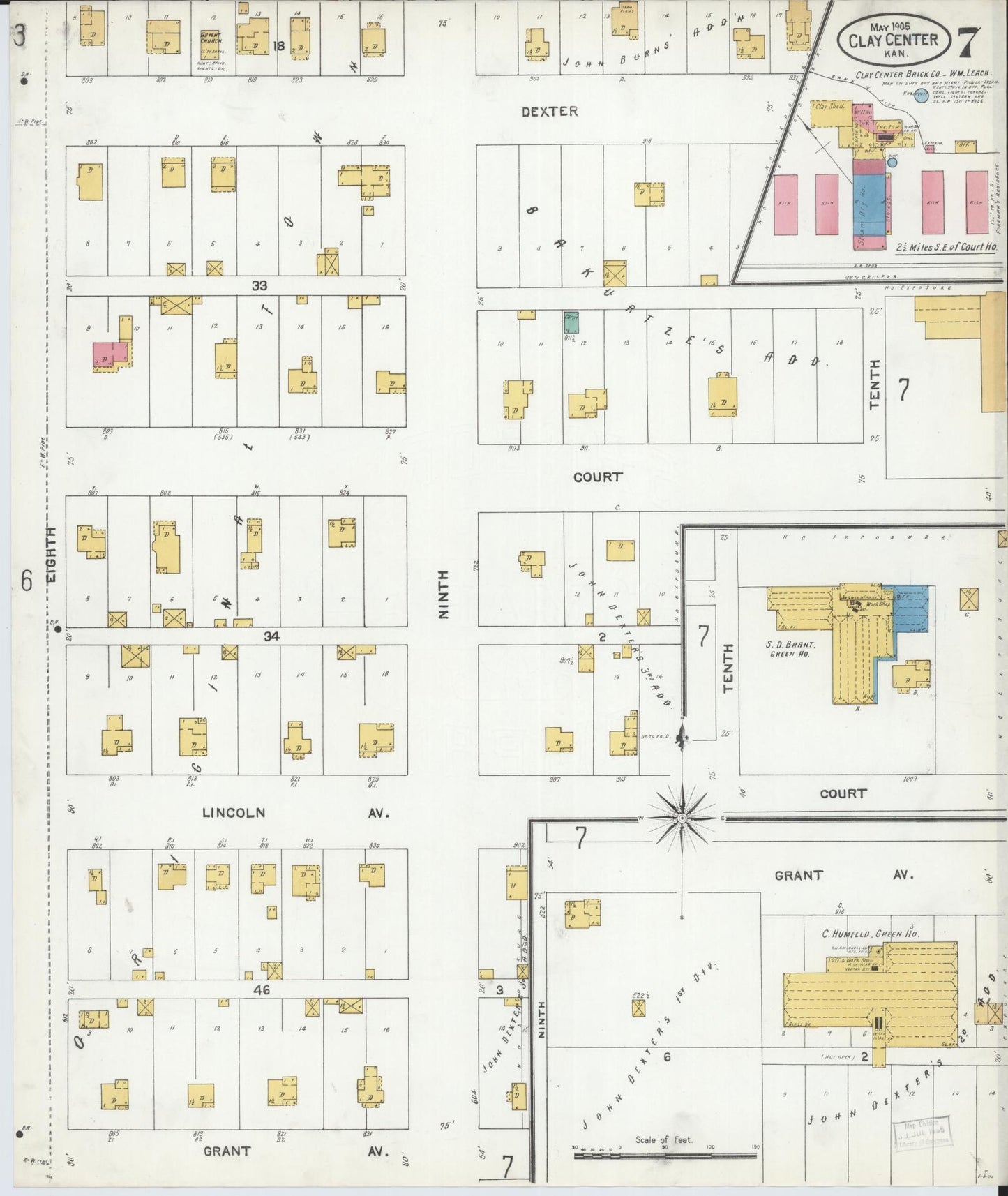 Sanborn Fire Insurance Map from Clay Center, Clay County, Kansas (1905), Sheet #0007 - Historic Sanborn Fire Insurance Map Print, vintage old map wall art, antique decor, genealogy gift, Kansas Kansas map