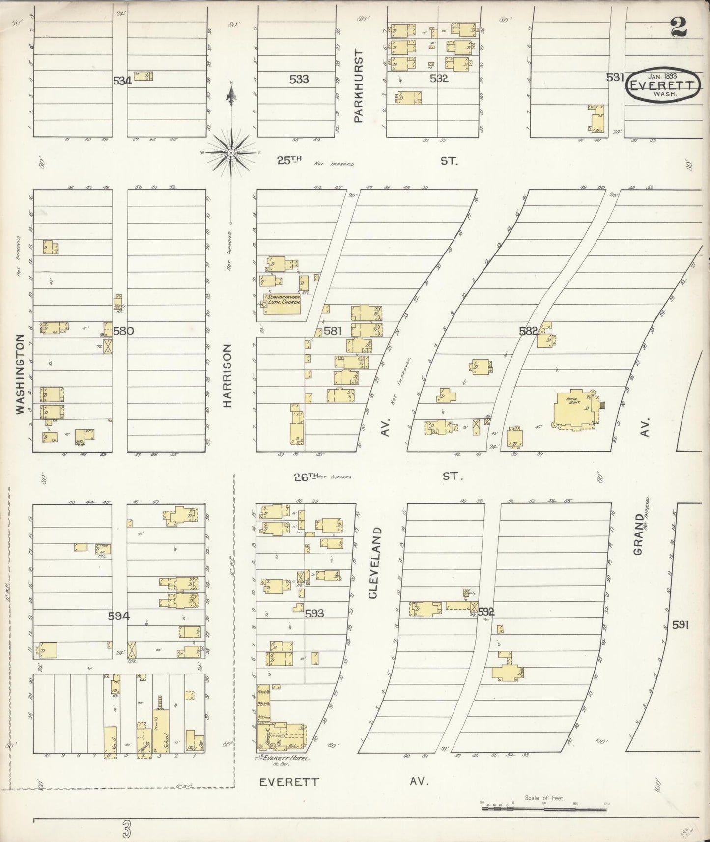 Sanborn Fire Insurance Map from Everett, Snohomish County, Washington (1893), Sheet #0001 - Historic Sanborn Fire Insurance Map Print, vintage old map wall art, antique decor, genealogy gift, Washington Washington map