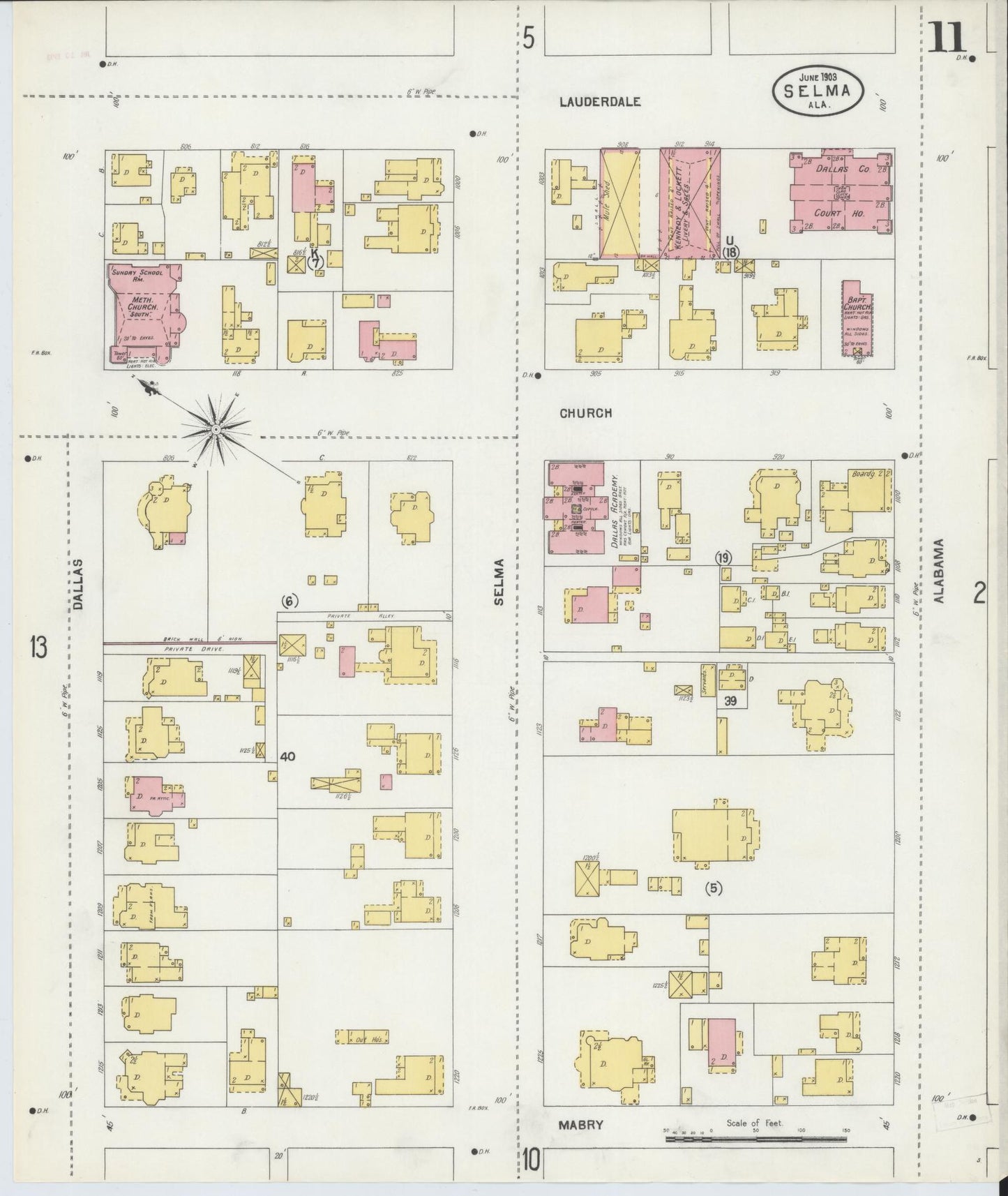 Sanborn Fire Insurance Map from Selma, Dallas County, Alabama (1903), Sheet #0011 - Historic Sanborn Fire Insurance Map Print, vintage old map wall art, antique decor, genealogy gift, Alabama Alabama map