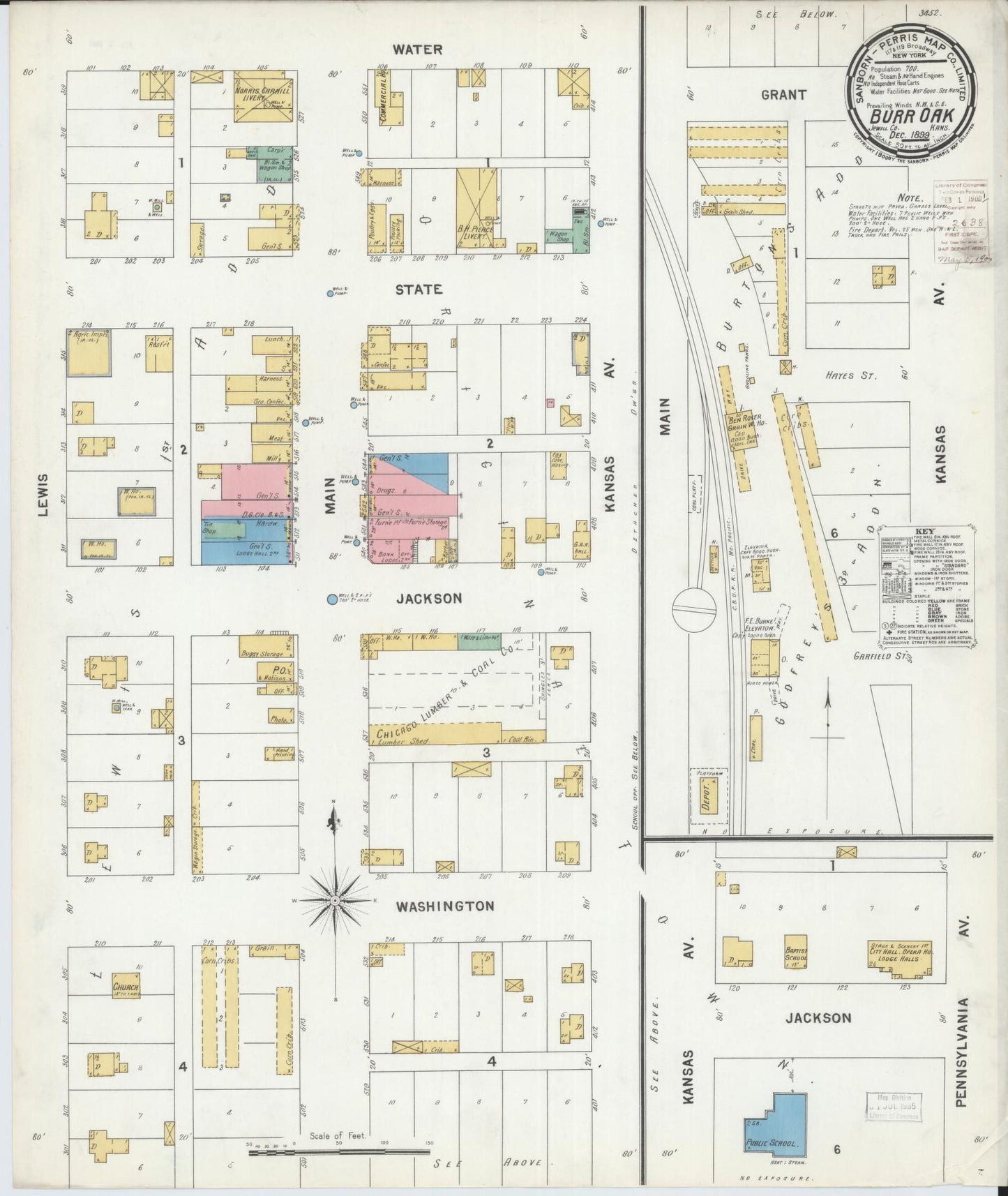 Sanborn Fire Insurance Map from Burr Oak, Jewell County, Kansas (1899), Sheet #0001 - Historic Sanborn Fire Insurance Map Print, vintage old map wall art, antique decor, genealogy gift, Kansas Kansas map