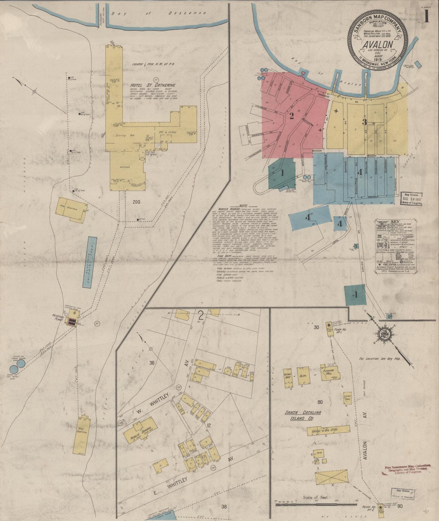 Sanborn Fire Insurance Map from Avalon, Los Angeles County, California (1919), Sheet #0001 - Historic Sanborn Fire Insurance Map Print, vintage old map wall art, antique decor, genealogy gift, California California map