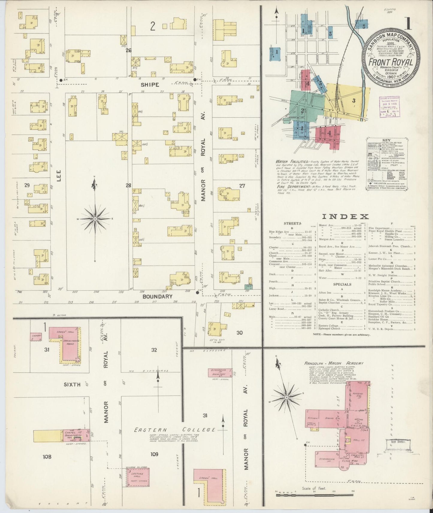 Sanborn Fire Insurance Map from Front Royal, Warren County, Virginia. (1907) – Historic Sanborn Fire Insurance Map Print