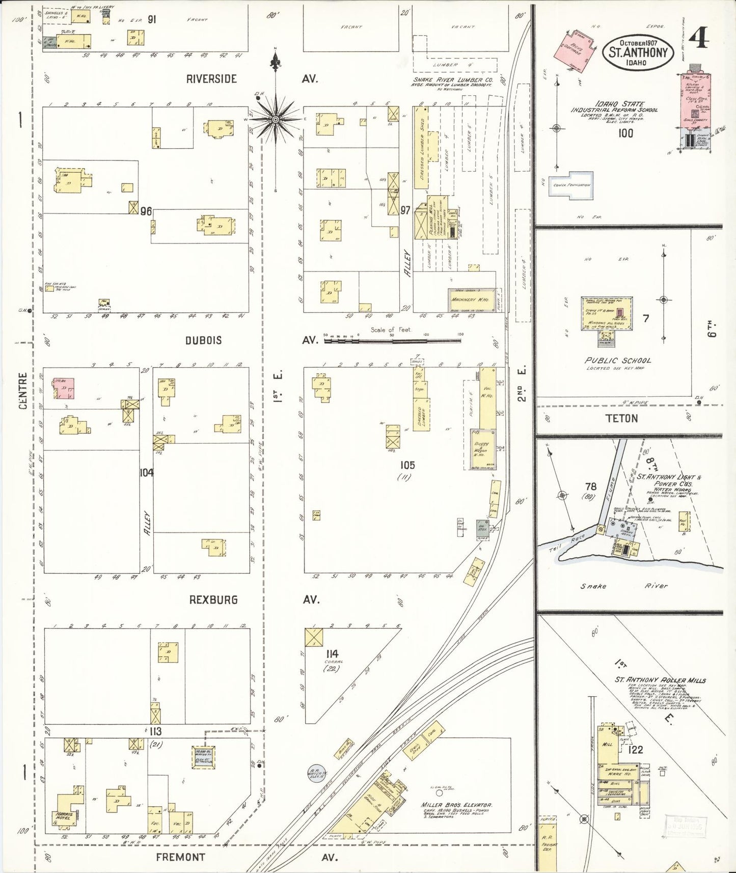 Sanborn Fire Insurance Map from Saint Anthony, Fremont County, Idaho (1907), Sheet #0004 - Historic Sanborn Fire Insurance Map Print, vintage old map wall art, antique decor, genealogy gift, Idaho Idaho map