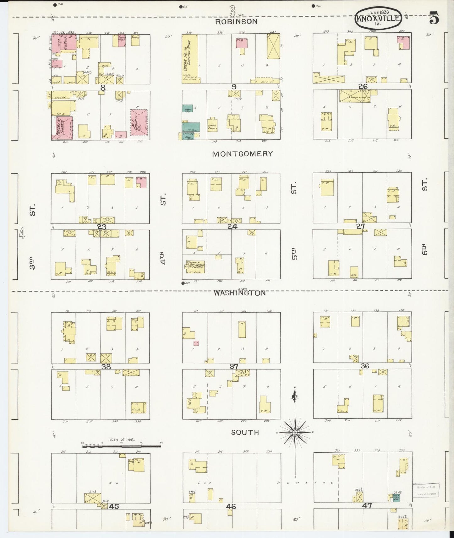 Sanborn Fire Insurance Map from Knoxville, Marion County, Iowa (1893), Sheet #0005 - Historic Sanborn Fire Insurance Map Print, vintage old map wall art