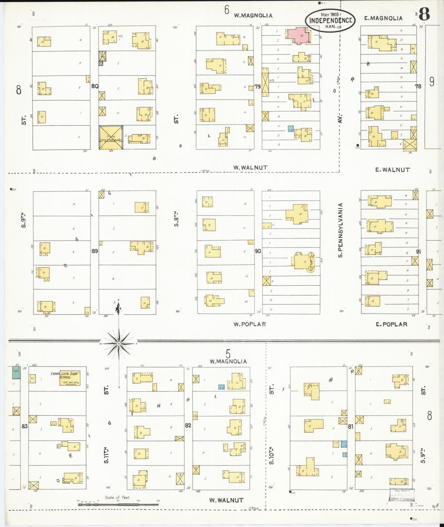 Sanborn Fire Insurance Map from Independence, Montgomery County, Kansas (1905), Sheet #0008 - Historic Sanborn Fire Insurance Map Print, vintage old map wall art, antique decor, genealogy gift, Kansas Kansas map