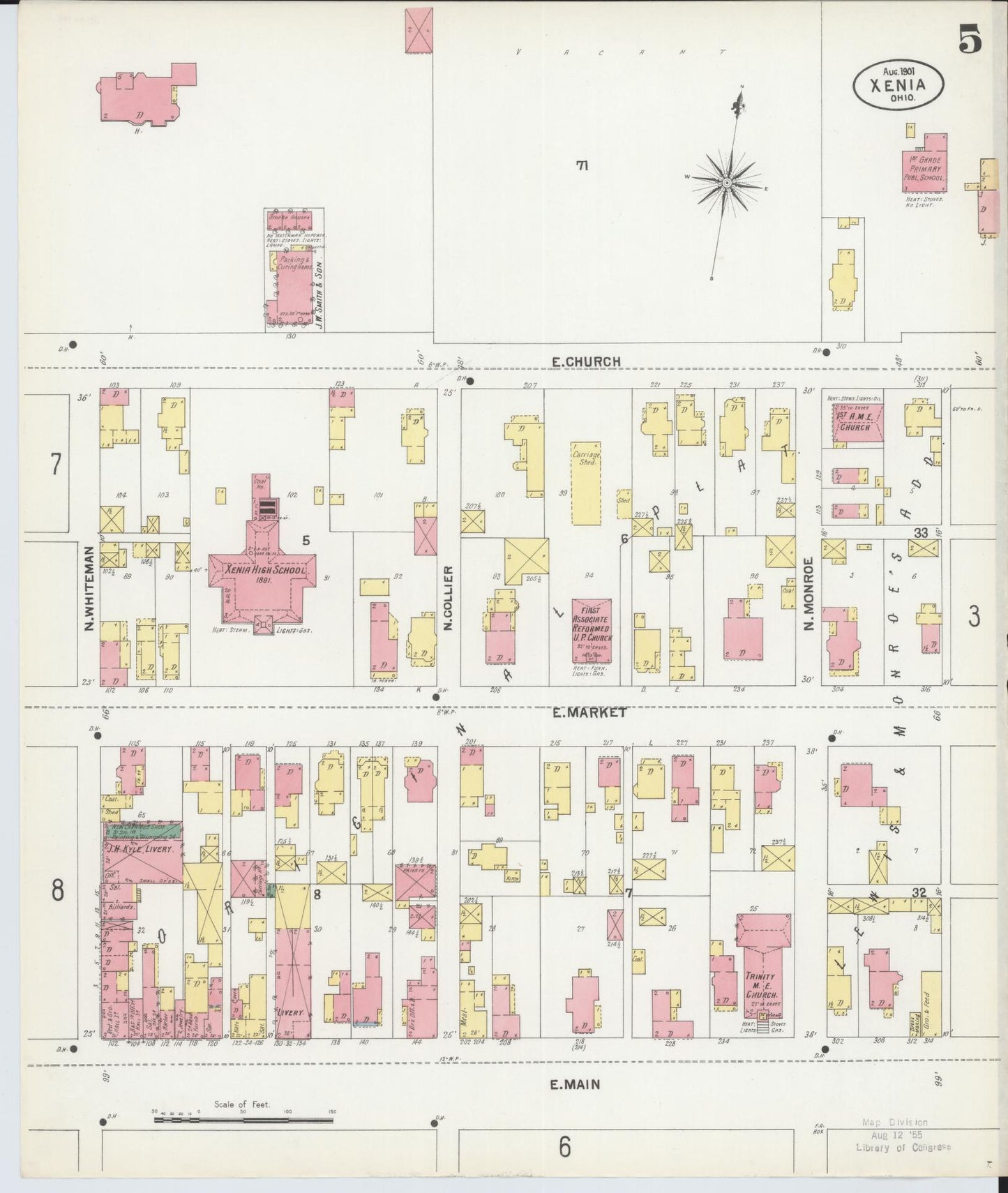 Sanborn Fire Insurance Map from Xenia, Greene County, Ohio (1901), Sheet #0005 - Historic Sanborn Fire Insurance Map Print, vintage old map wall art, antique decor, genealogy gift, Ohio Ohio map