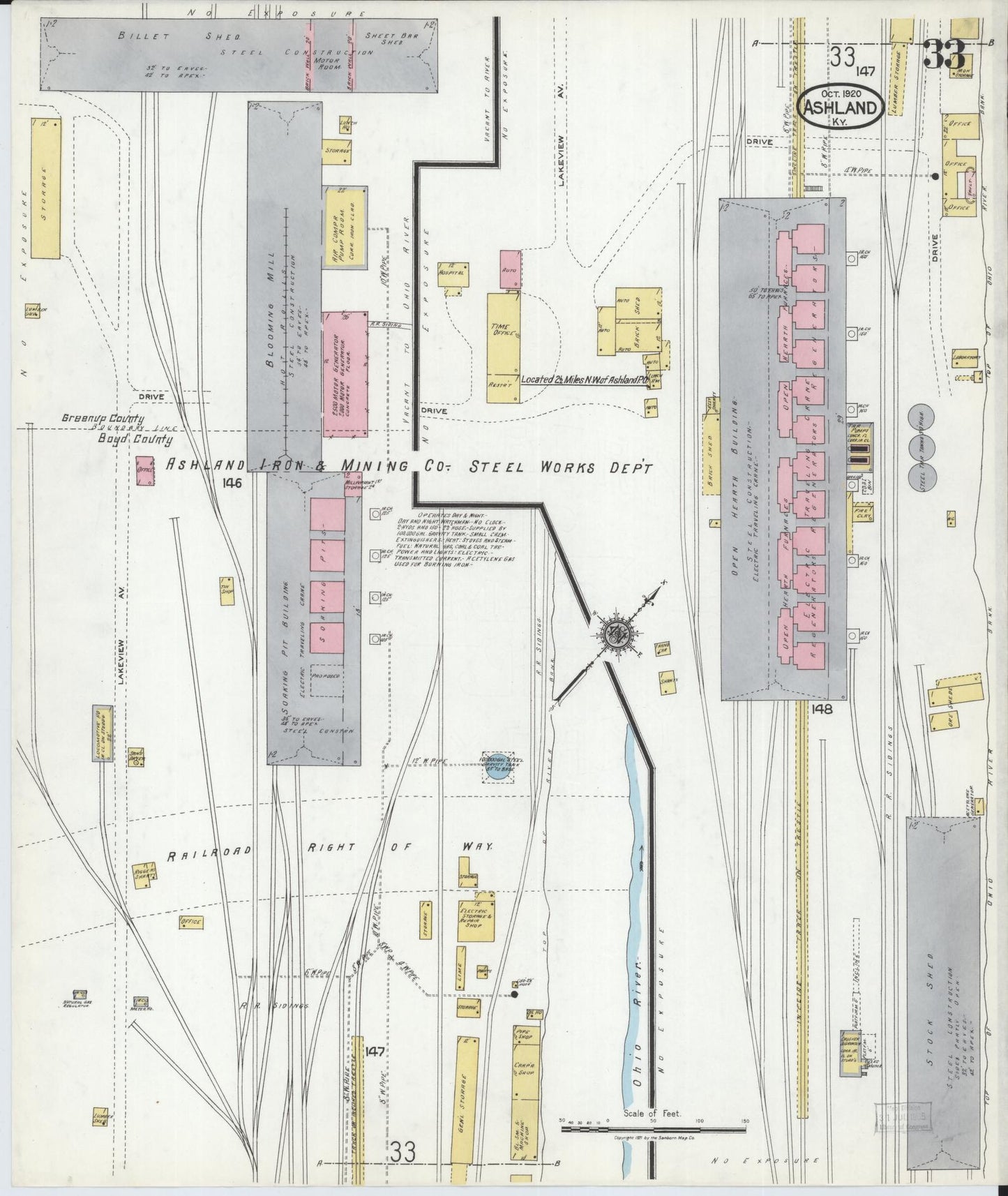 Sanborn Fire Insurance Map from Ashland, Boyd County, Kentucky (1920), Sheet #0033 - Complete Map Set gallery image, historic Sanborn map, vintage wall art, Kentucky Kentucky
