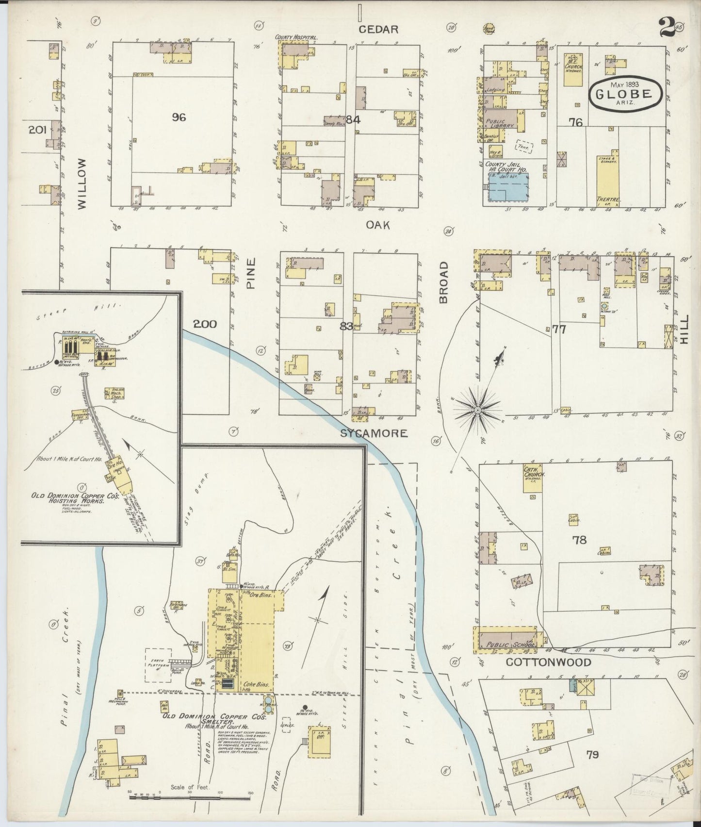 Sanborn Fire Insurance Map from Globe, Gila County, Arizona (1893), Sheet #0002 - Historic Sanborn Fire Insurance Map Print, vintage old map wall art, antique decor, genealogy gift, Arizona Arizona map