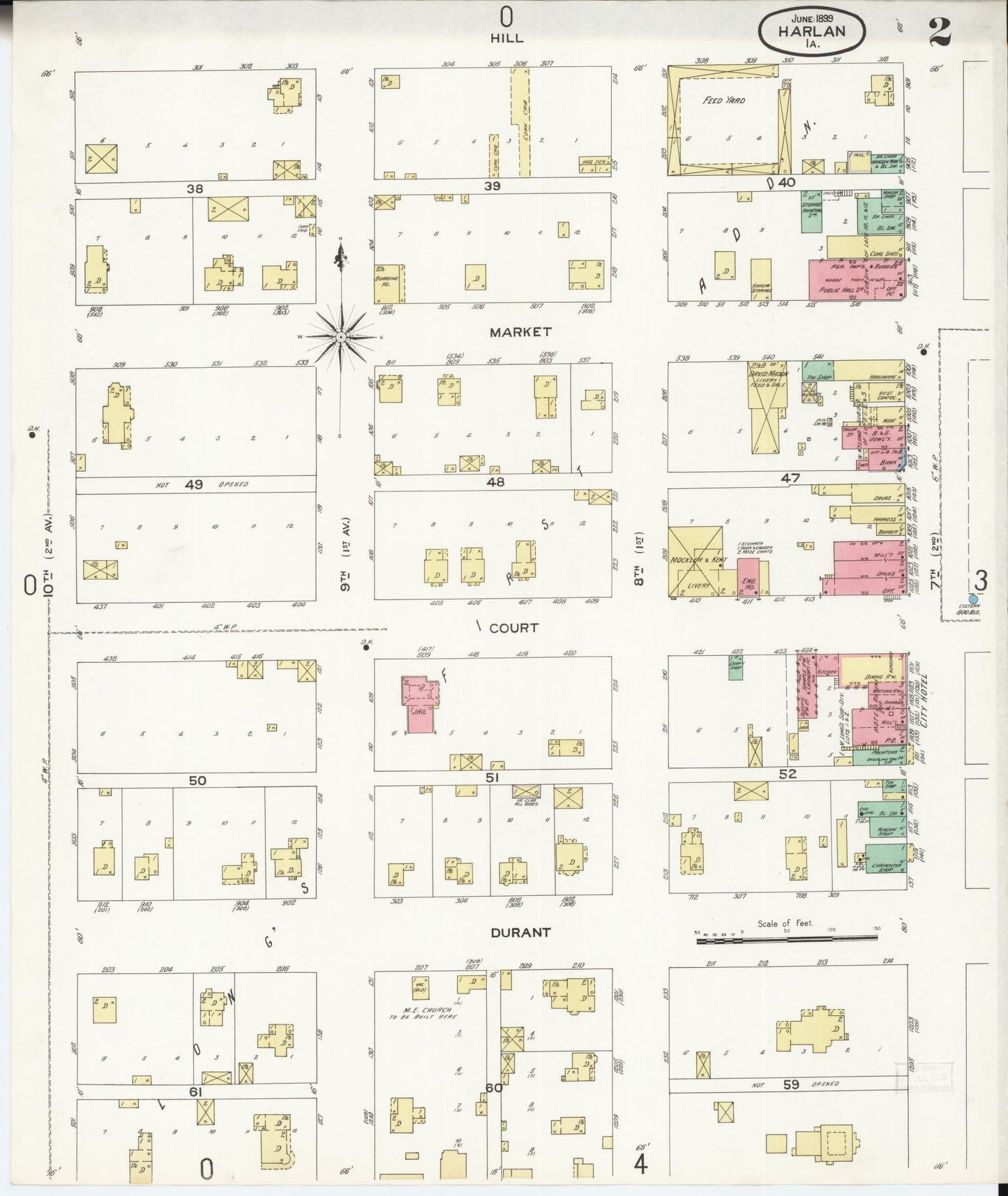 Sanborn Fire Insurance Map from Harlan, Shelby County, Iowa (1899), Sheet #0002 - Historic Sanborn Fire Insurance Map Print, vintage old map wall art