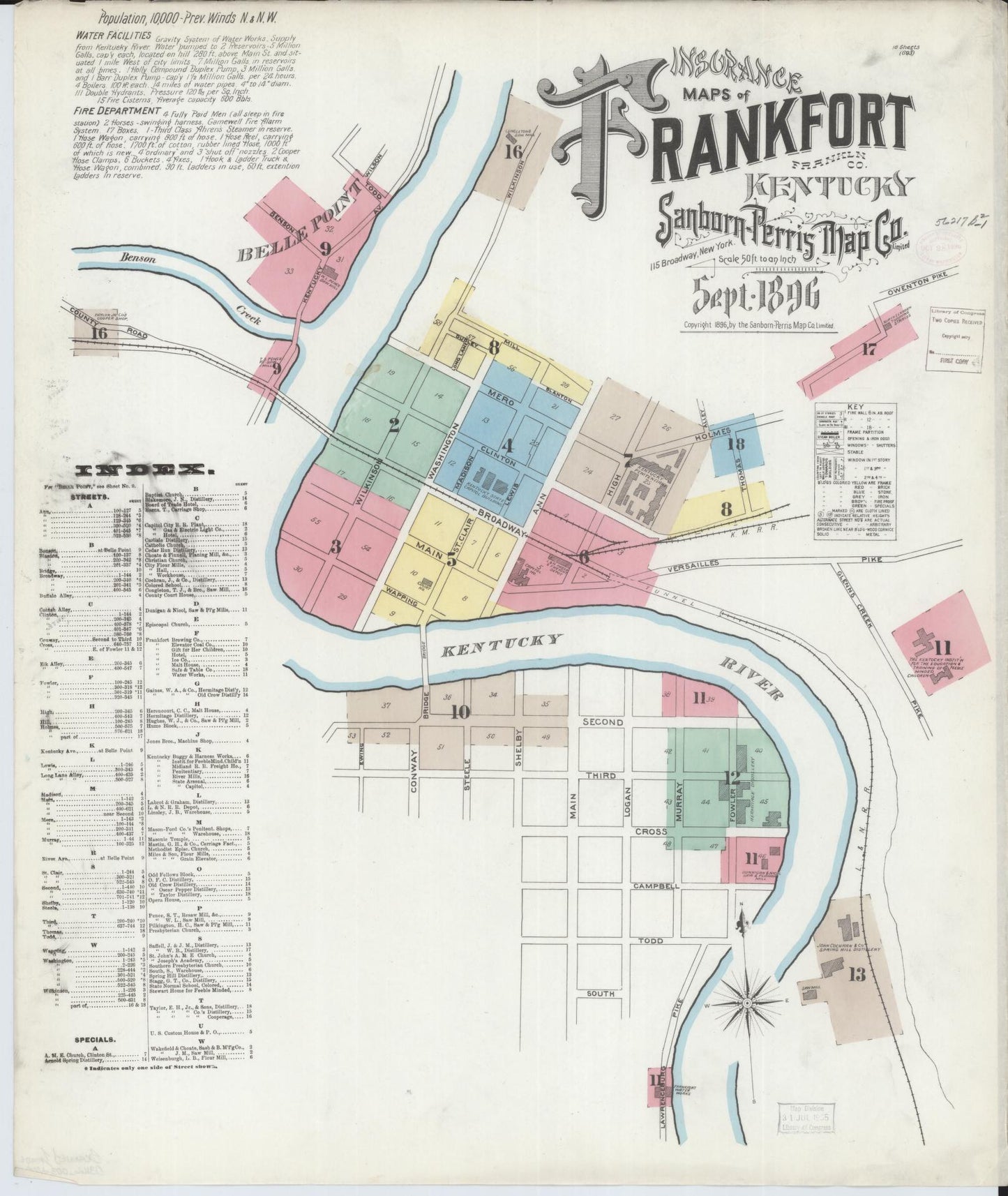 Sanborn Fire Insurance Map from Frankfort, Franklin County, Kentucky (1896), Sheet #0001 - Historic Sanborn Fire Insurance Map Print, vintage old map wall art, antique decor, genealogy gift, Kentucky Kentucky map